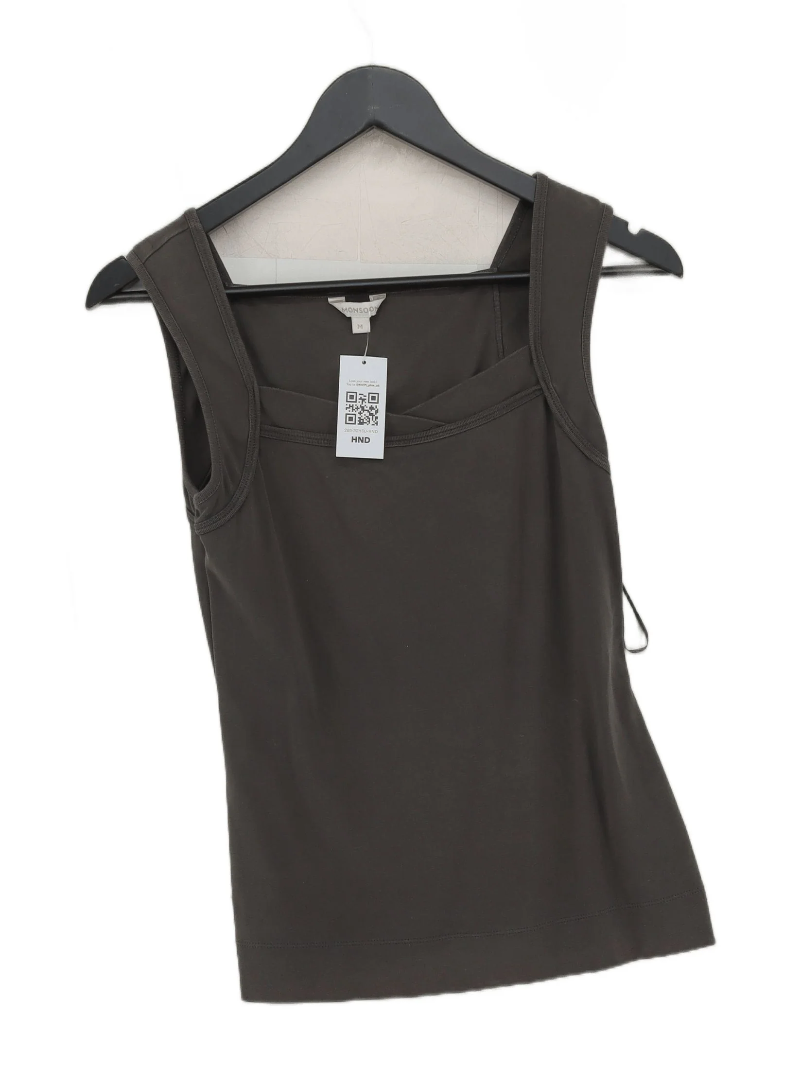 Monsoon Women's T-Shirt M Grey 100% Cotton Sleeveless Square Neck Basic