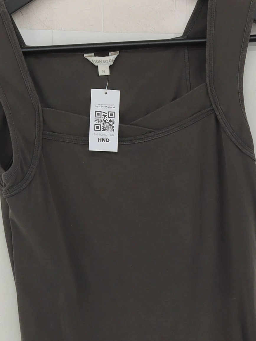 Monsoon Women's T-Shirt M Grey 100% Cotton Sleeveless Square Neck Basic - Image 3