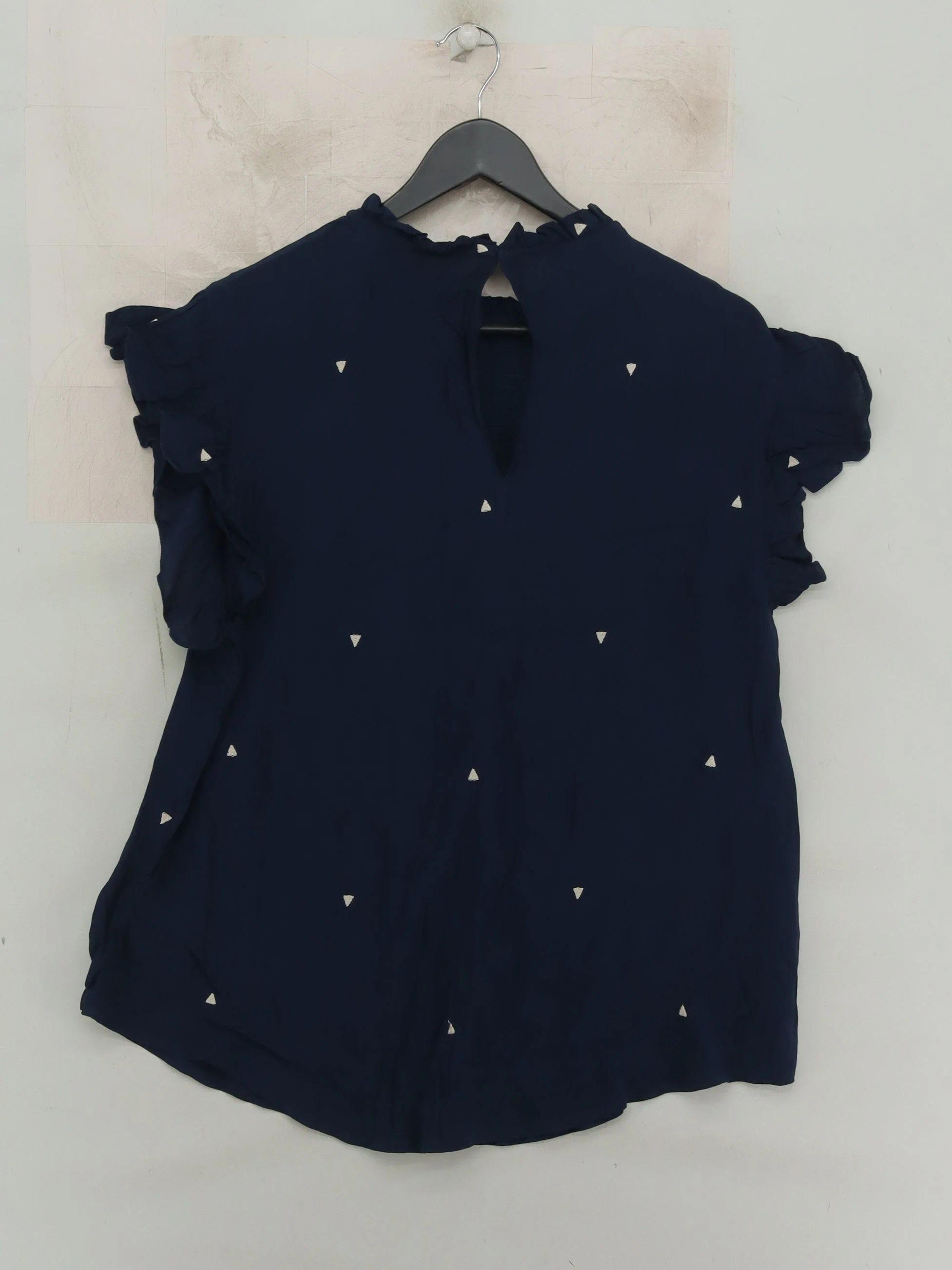 Monsoon Women's Top L Blue Geometric 100% Viscose Short Sleeve High Neck Basic - Image 2