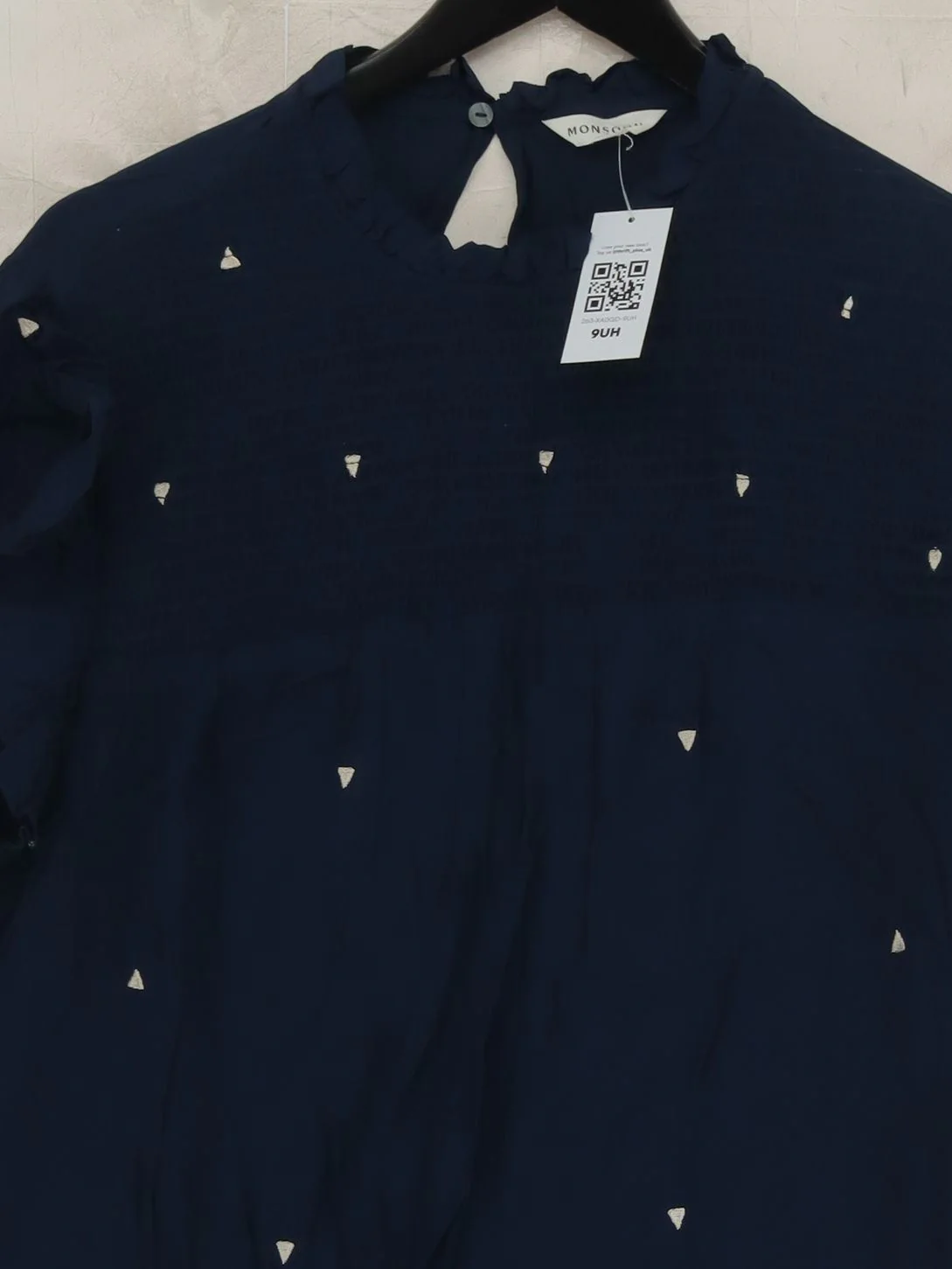 Monsoon Women's Top L Blue Geometric 100% Viscose Short Sleeve High Neck Basic - Image 3