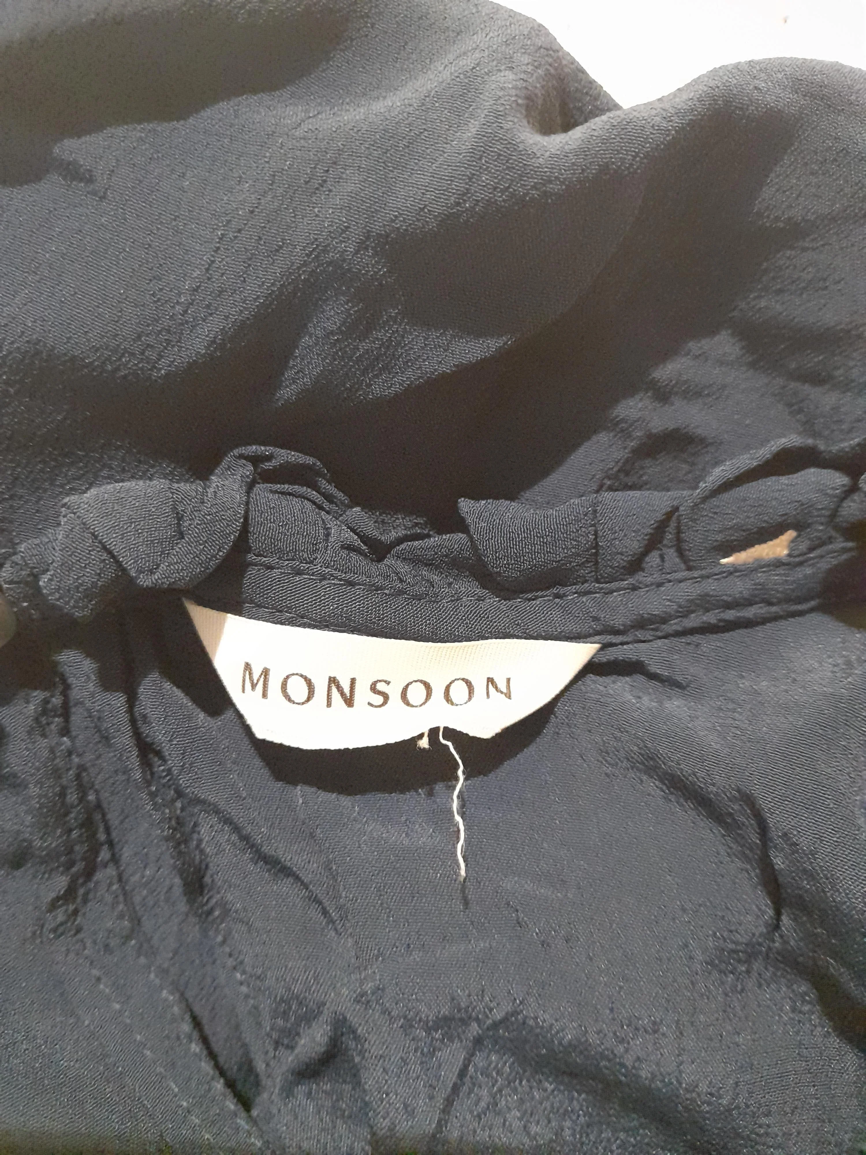 Monsoon Women's Top L Blue Geometric 100% Viscose Short Sleeve High Neck Basic - Image 5