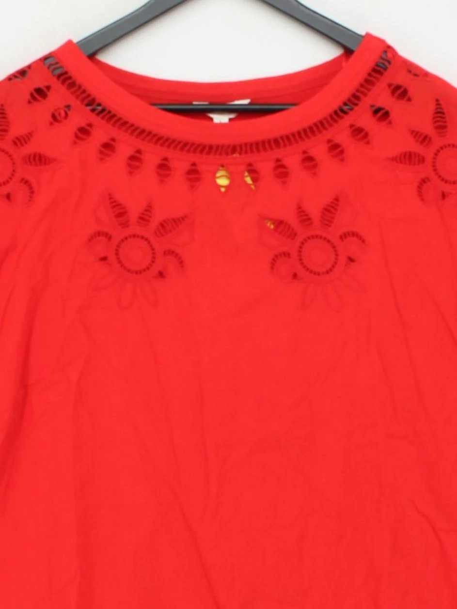 Monsoon Women's Top L Red 100% Cotton Short Sleeve Round Neck Basic - Image 3