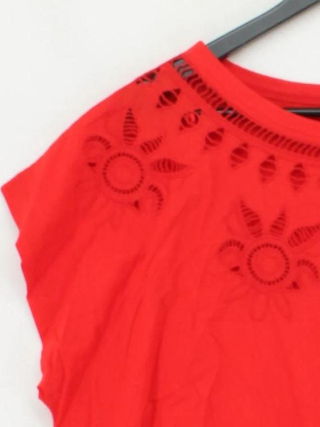 Monsoon Women's Top L Red 100% Cotton Short Sleeve Round Neck Basic - Image 4
