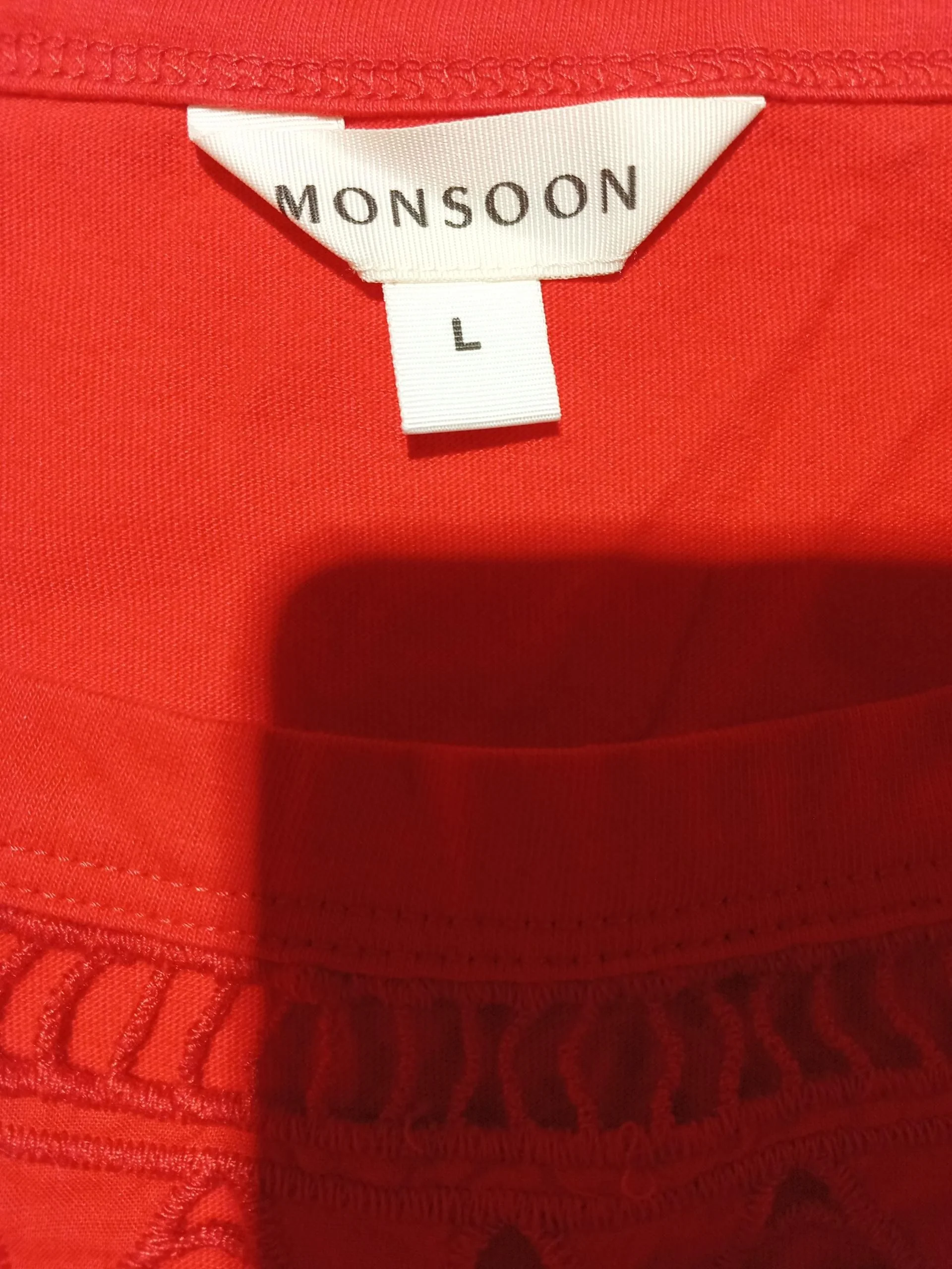 Monsoon Women's Top L Red 100% Cotton Short Sleeve Round Neck Basic - Image 5