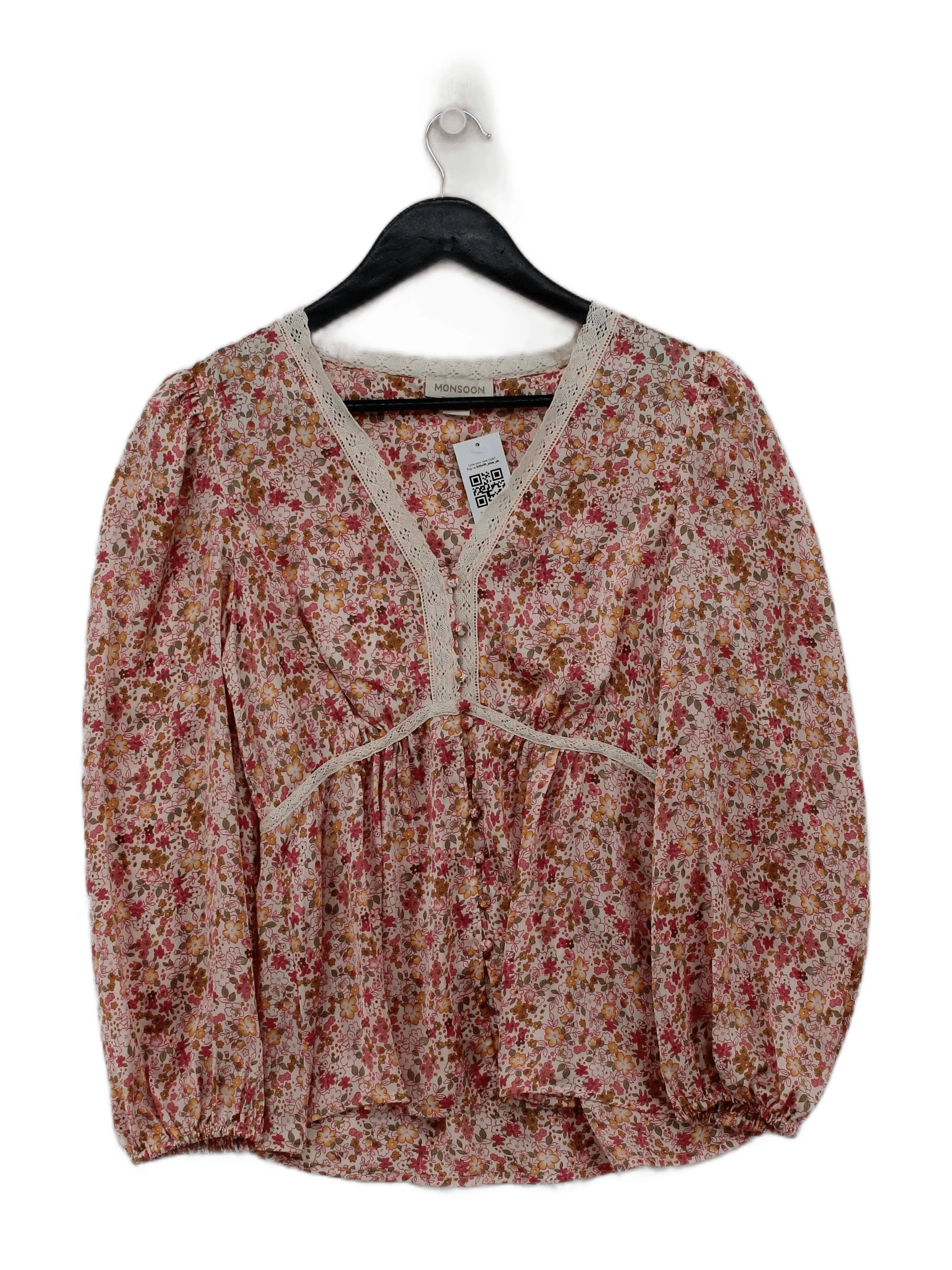 Monsoon Women's Top M Multi Floral 100% Polyester Long Sleeve V-Neck Basic