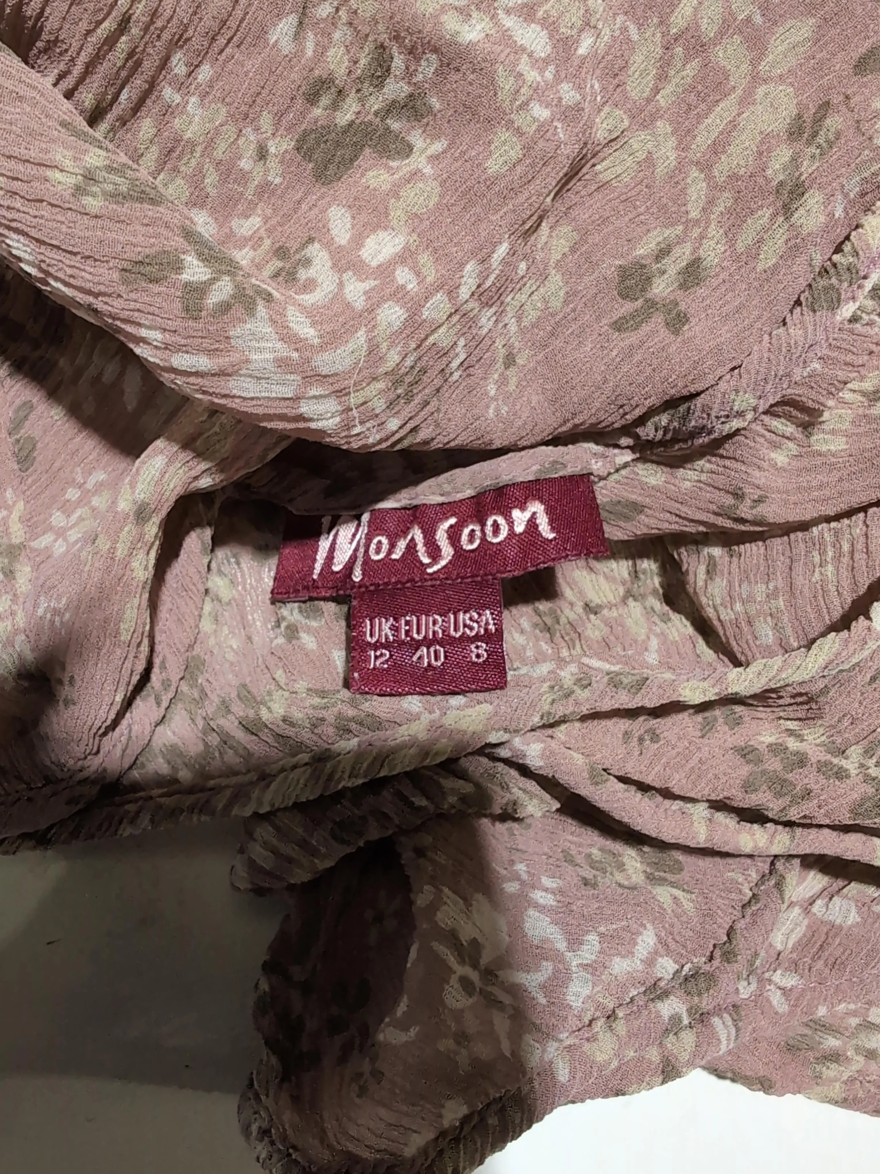 Monsoon Women's Top M Pink Floral 100% Silk Long Sleeve Round Neck Basic - Image 5