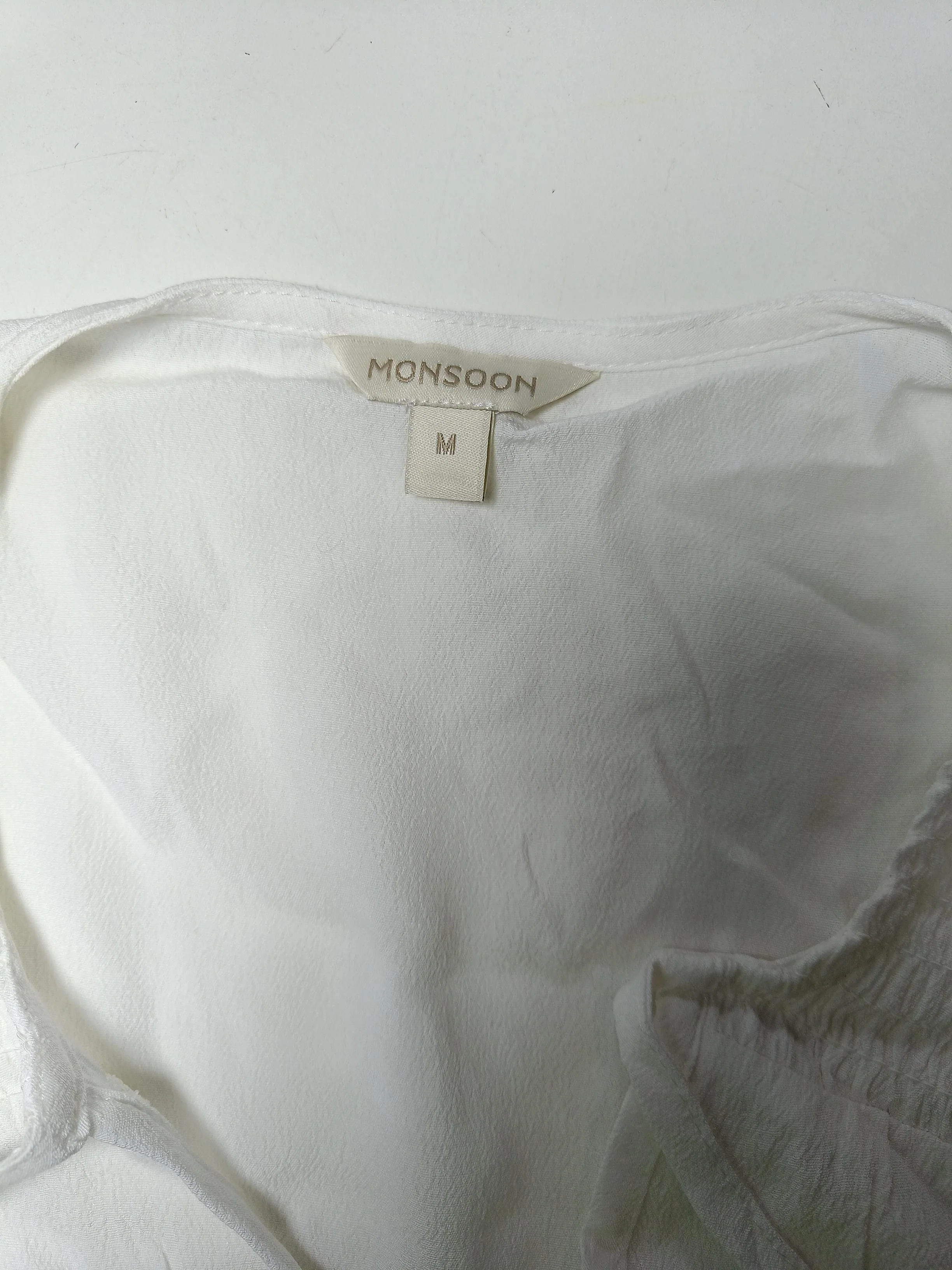 Monsoon Women's Top M White 100% Viscose Short Sleeve V-Neck Basic - Image 5