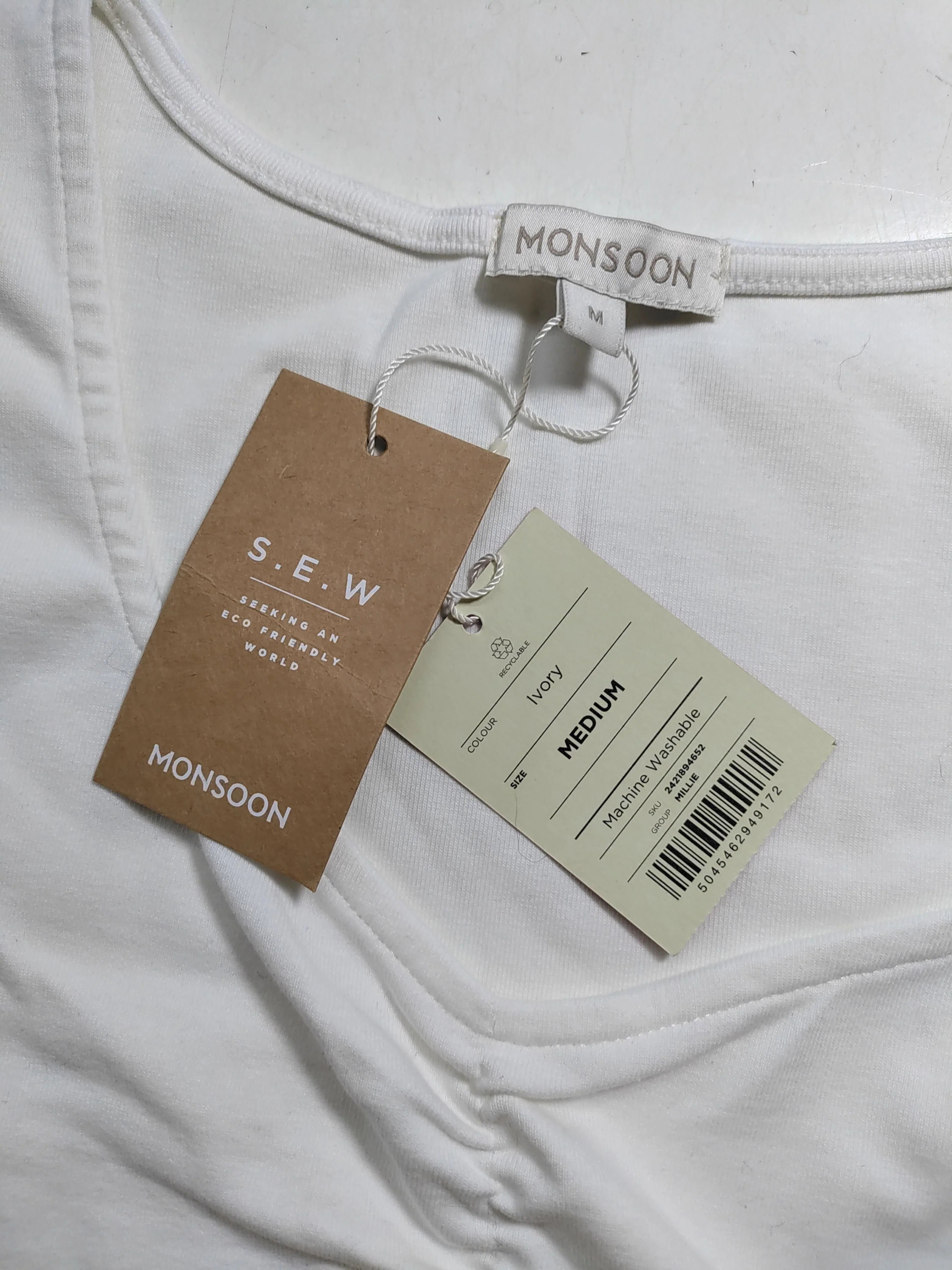 Monsoon Women's Top M White Cotton with Elastane Basic New with tags - Image 5