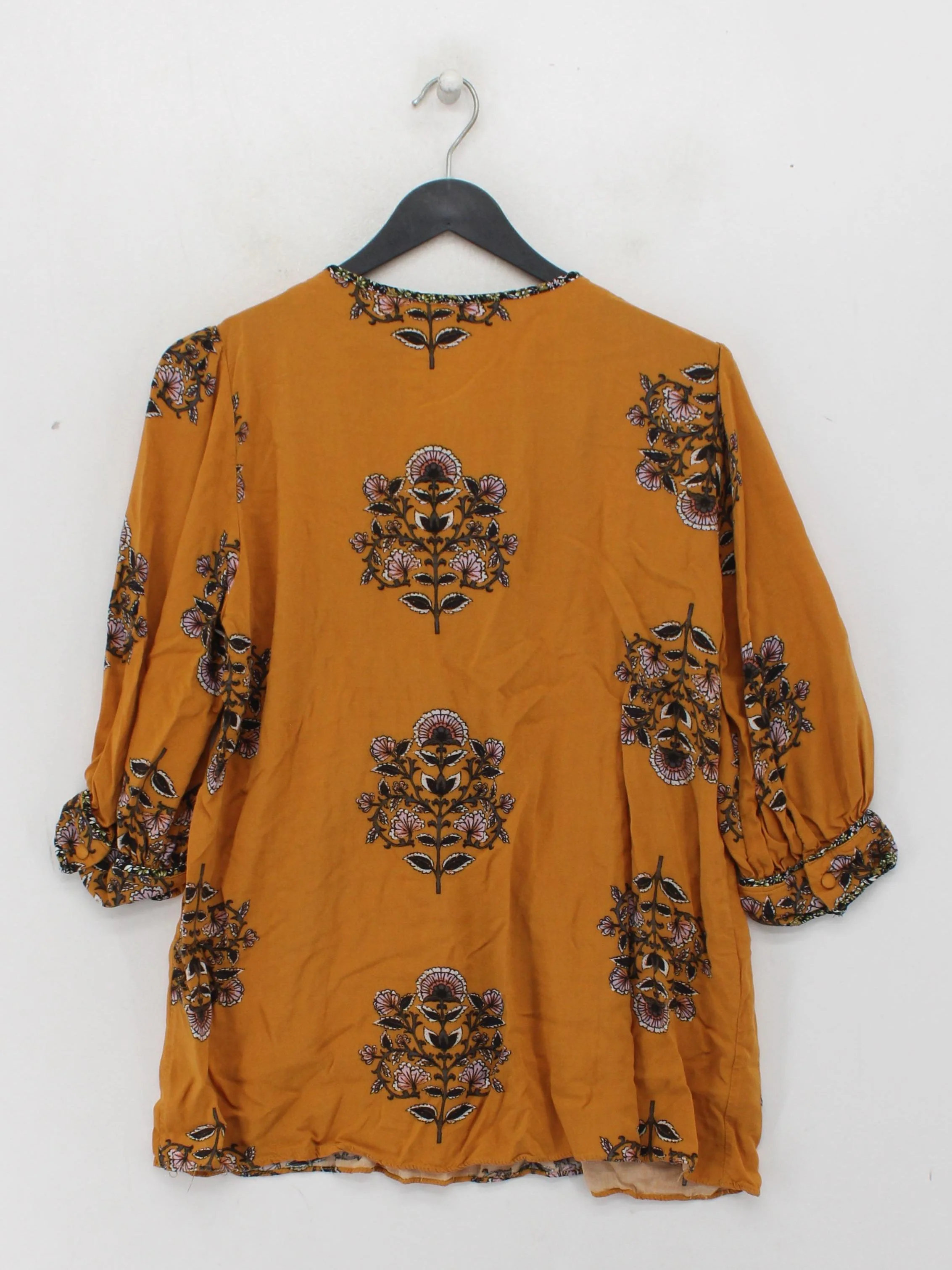 Monsoon Women's Top M Yellow Floral 100% Viscose 3/4 Sleeve V-Neck Tunic - Image 2