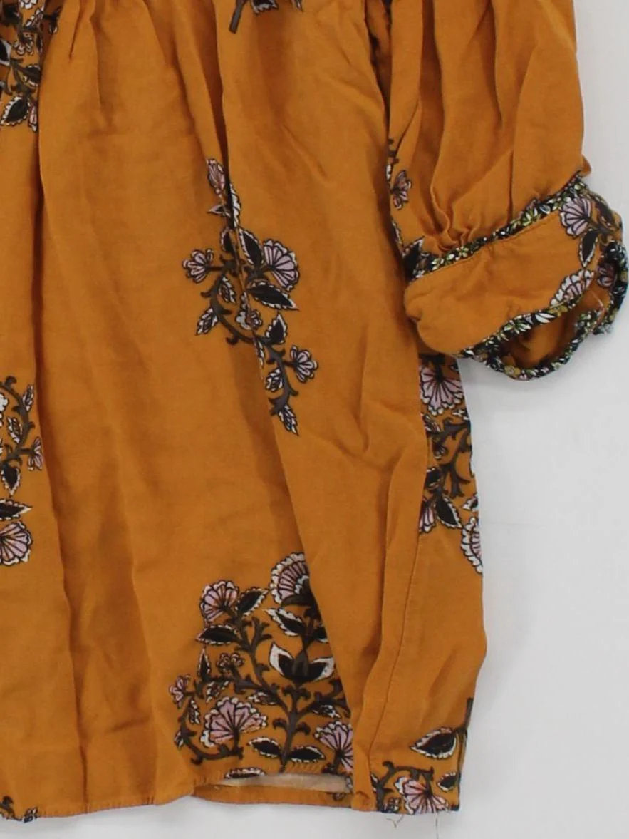 Monsoon Women's Top M Yellow Floral 100% Viscose 3/4 Sleeve V-Neck Tunic - Image 4