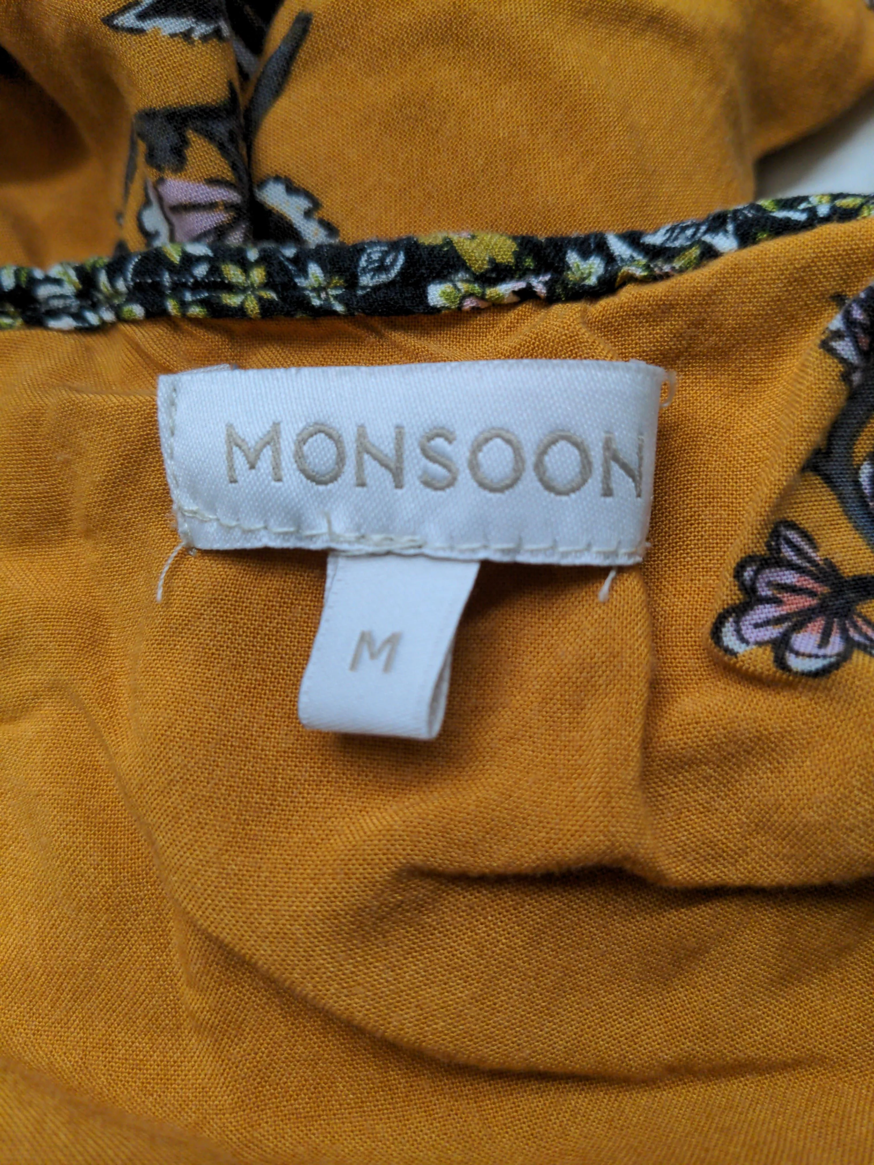 Monsoon Women's Top M Yellow Floral 100% Viscose 3/4 Sleeve V-Neck Tunic - Image 5