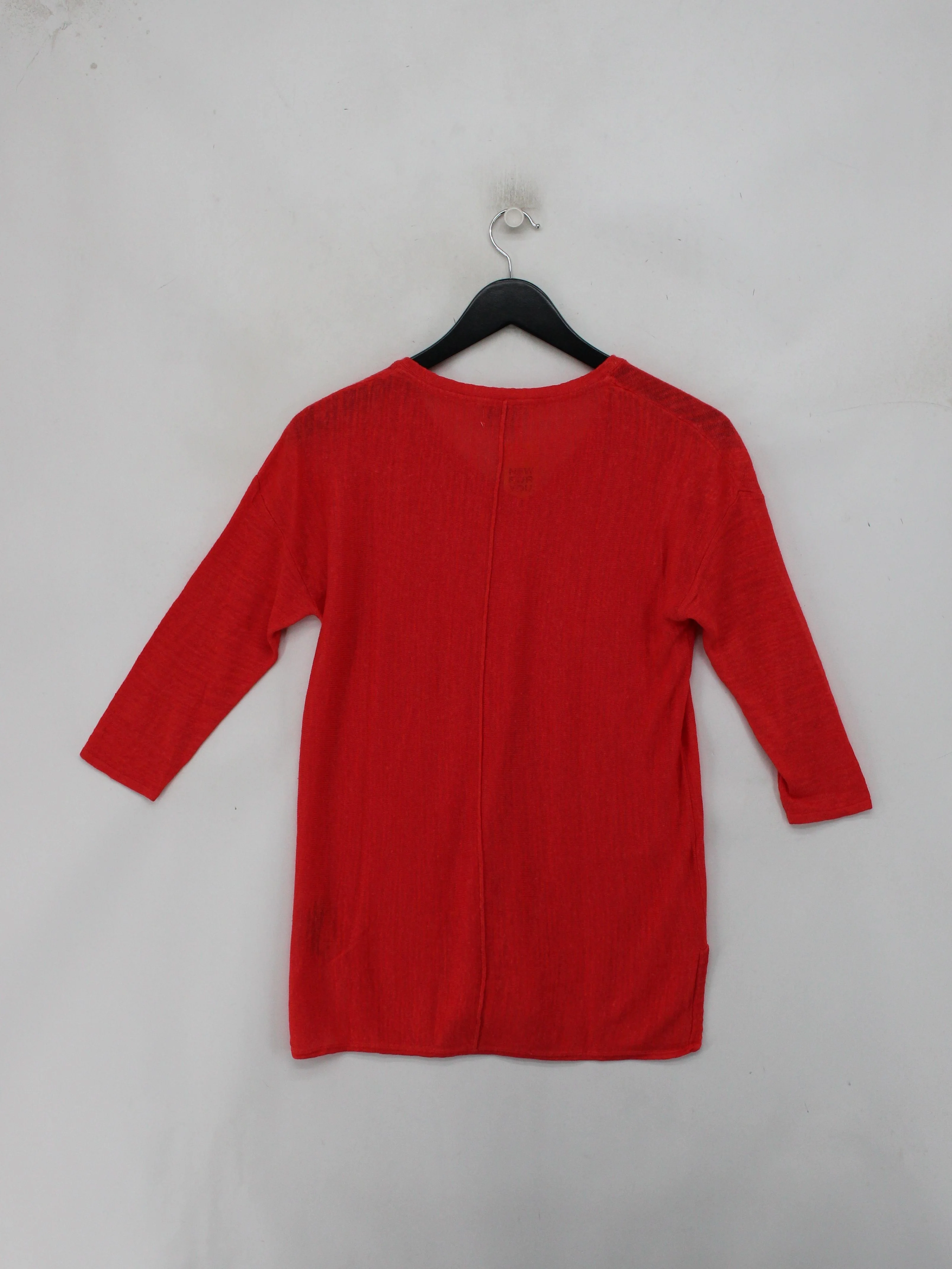 Monsoon Women's Top S Red Viscose with Linen 3/4 Sleeve V-Neck Basic - Image 2