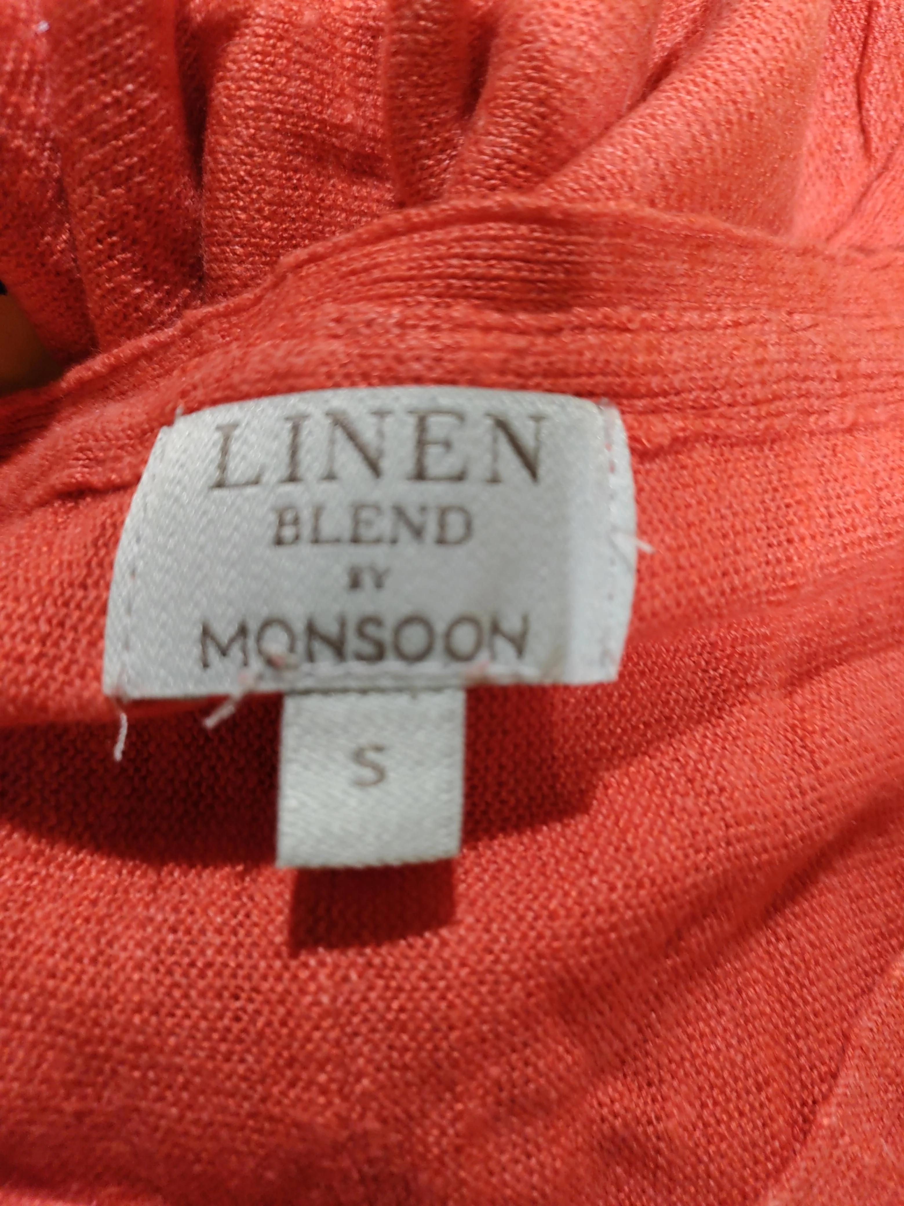 Monsoon Women's Top S Red Viscose with Linen 3/4 Sleeve V-Neck Basic - Image 5