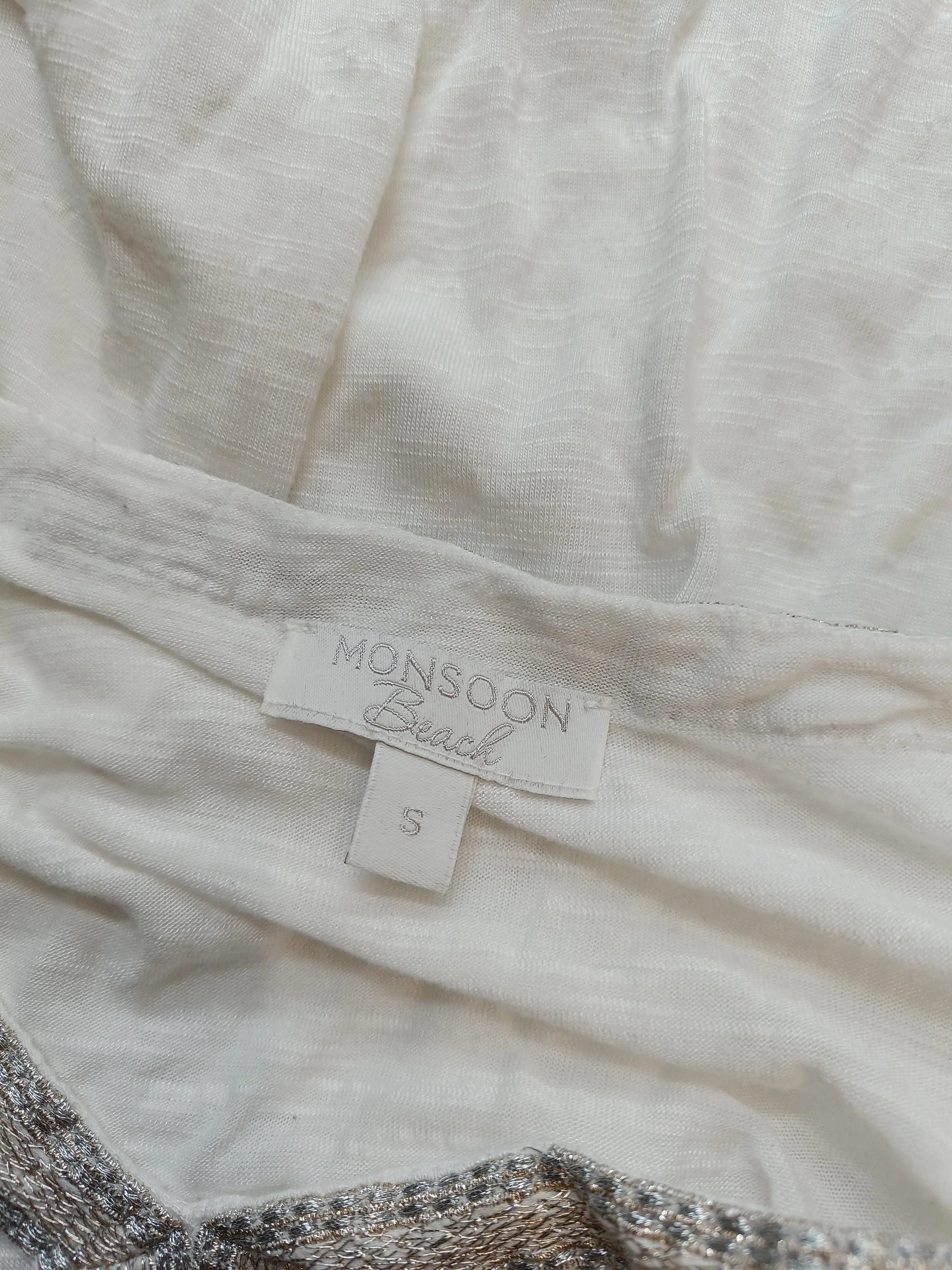 Monsoon Women's Top S White 100% Viscose Short Sleeve V-Neck Basic - Image 5