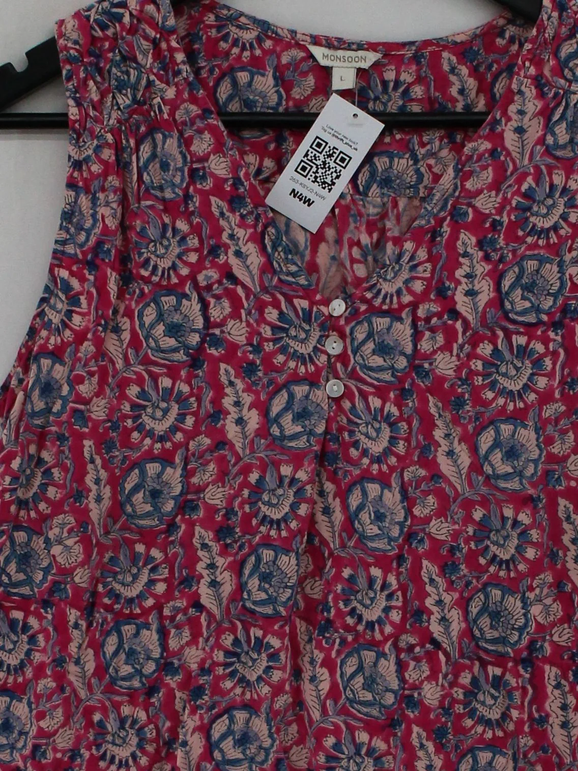 Monsoon Women's Top UK 10 Multi Floral 100% Viscose Sleeveless V-Neck Basic - Image 3