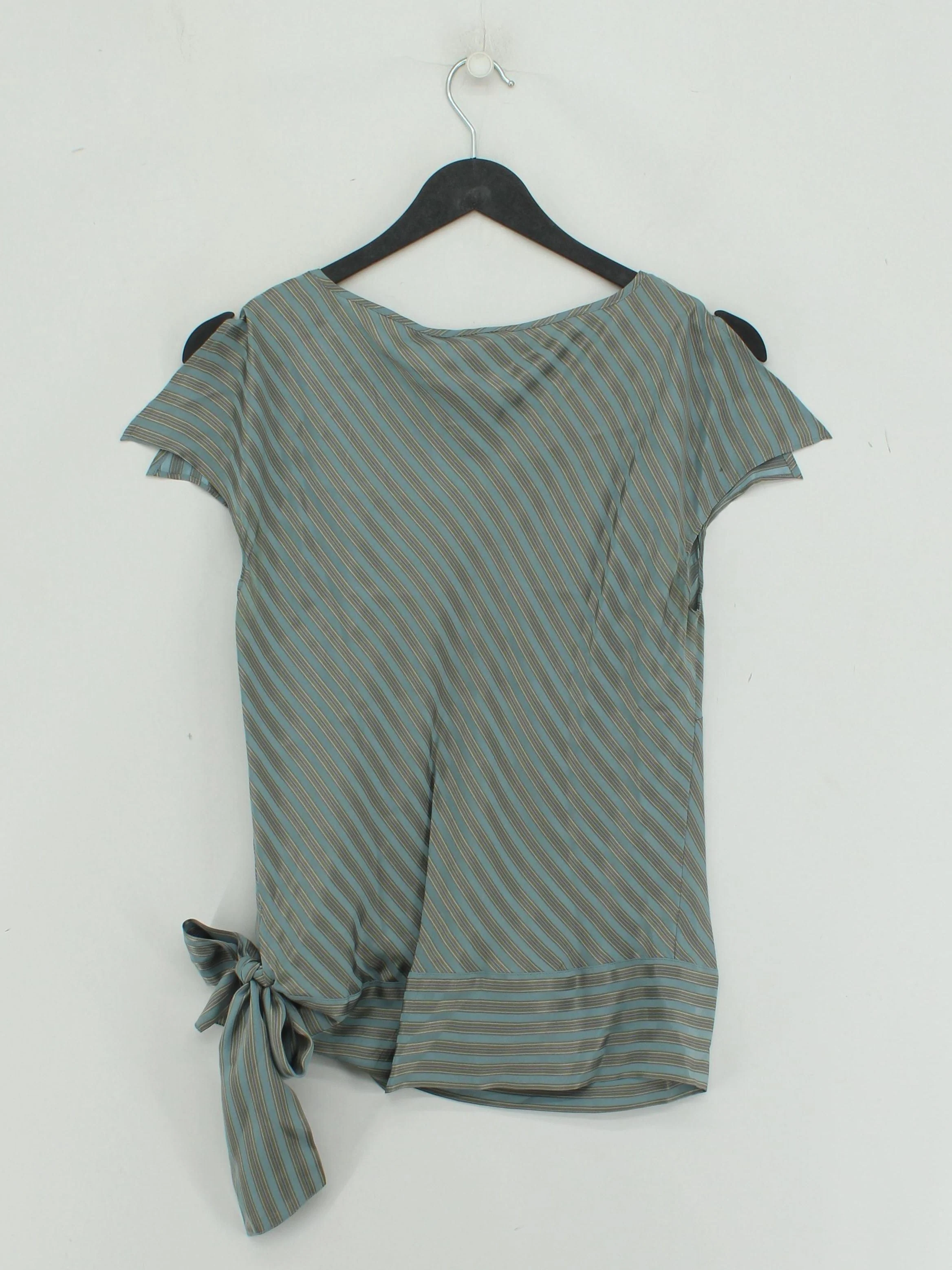 Monsoon Women's Top UK 12 Multi Striped 100% Silk Short Sleeve Round Neck Basic - Image 2