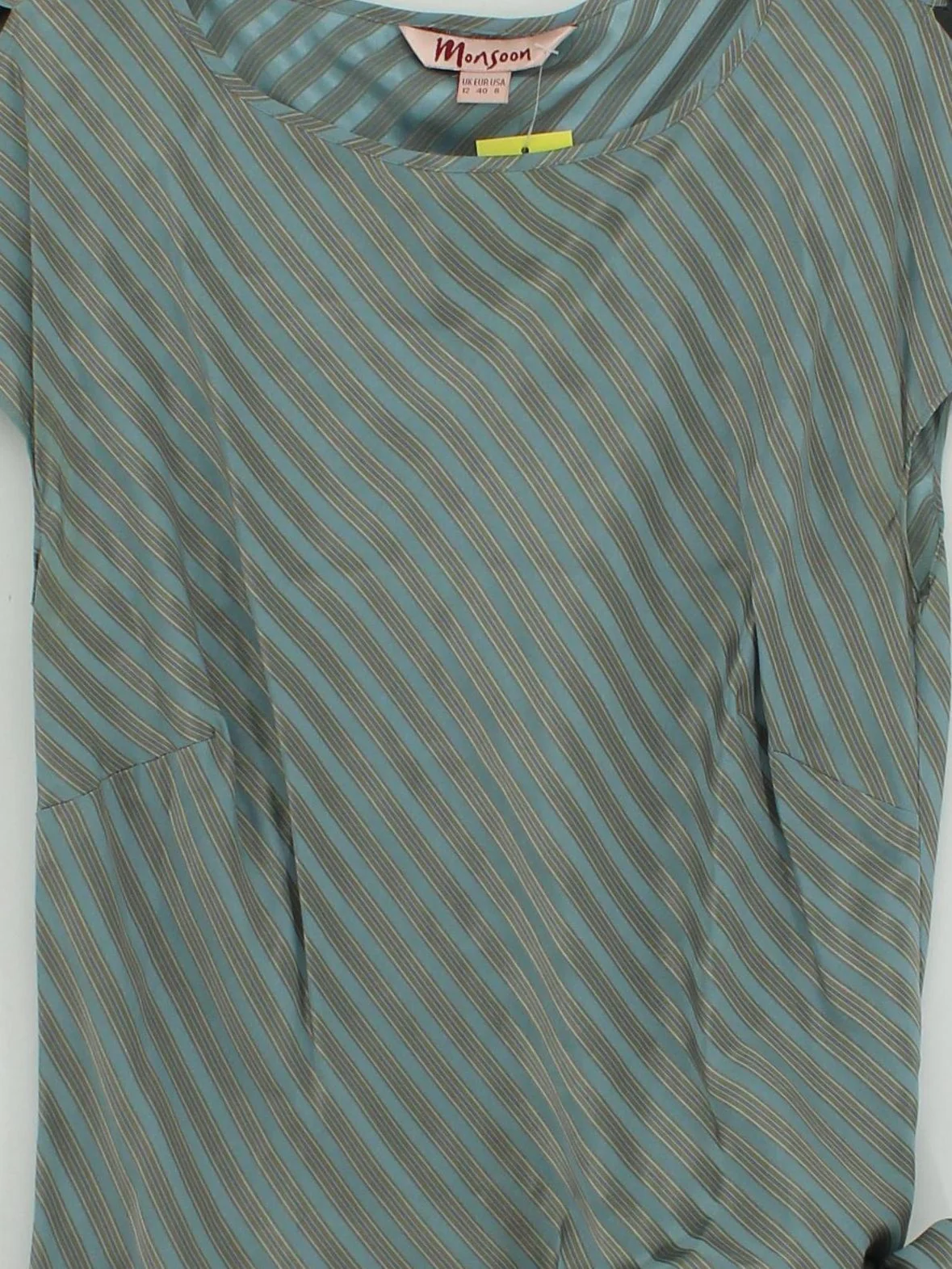 Monsoon Women's Top UK 12 Multi Striped 100% Silk Short Sleeve Round Neck Basic - Image 3