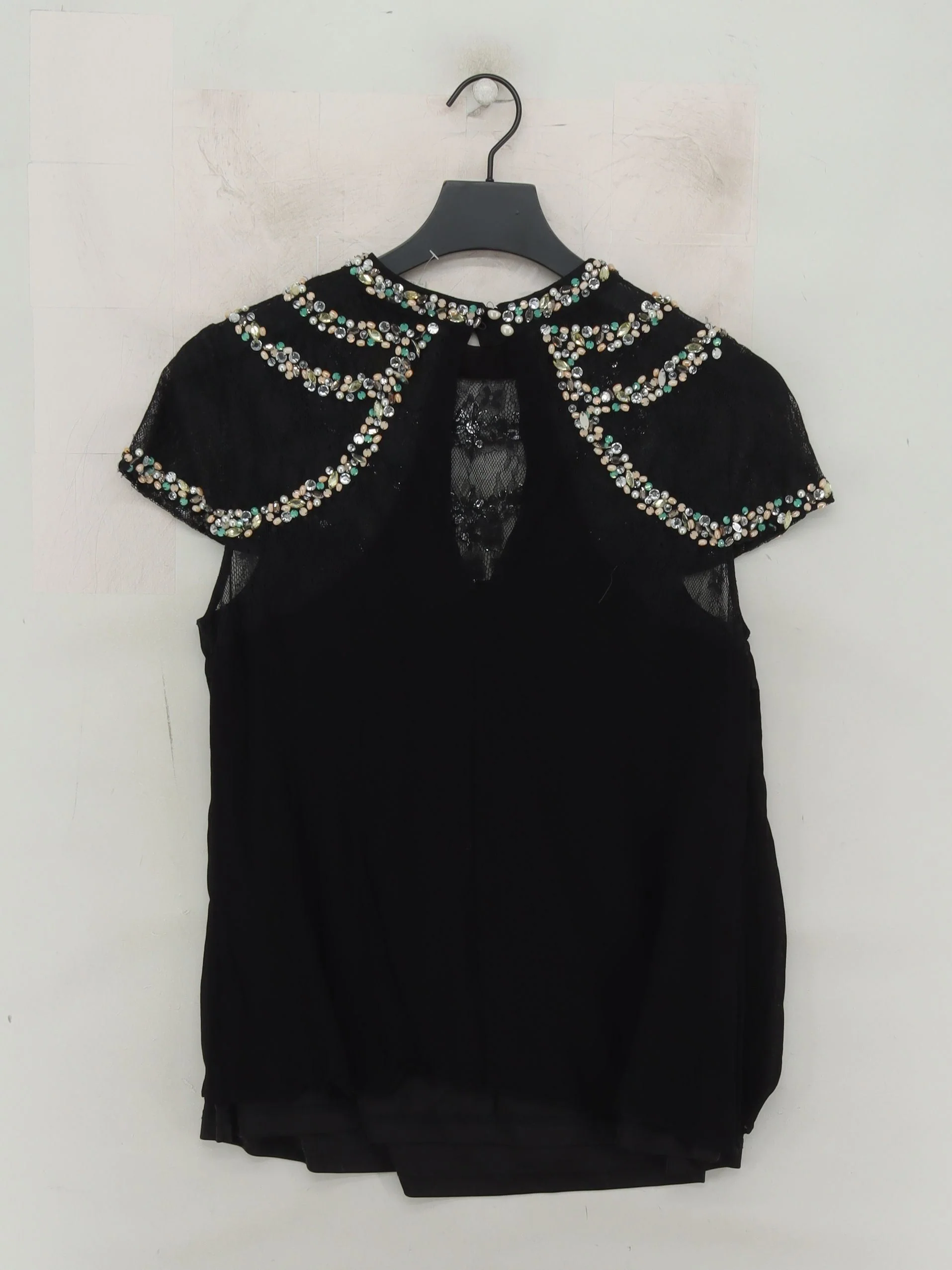 Monsoon Women's Top UK 14 Black 100% Other Short Sleeve Round Neck Basic - Image 2