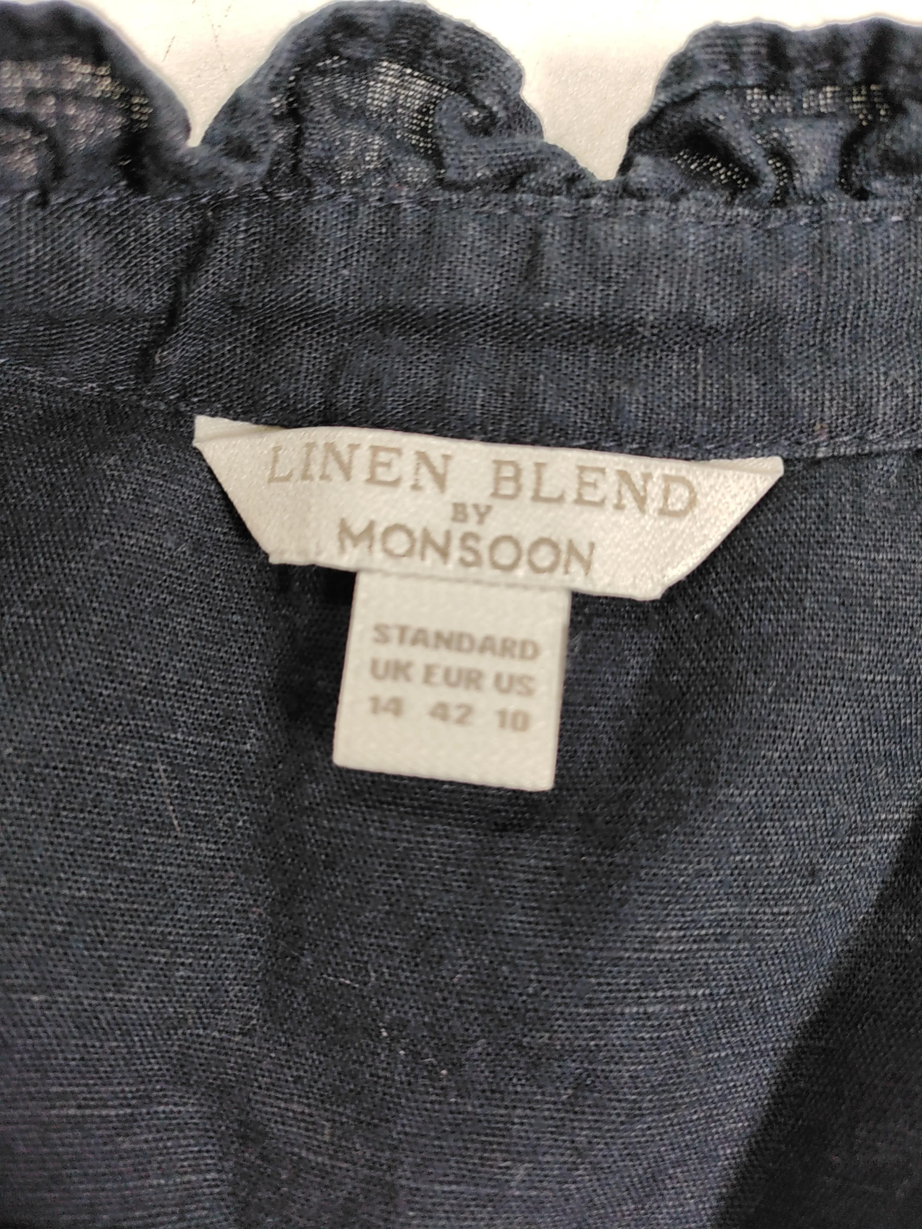 Monsoon Women's Top UK 14 Blue Linen with Cotton Sleeveless Round Neck Basic - Image 5