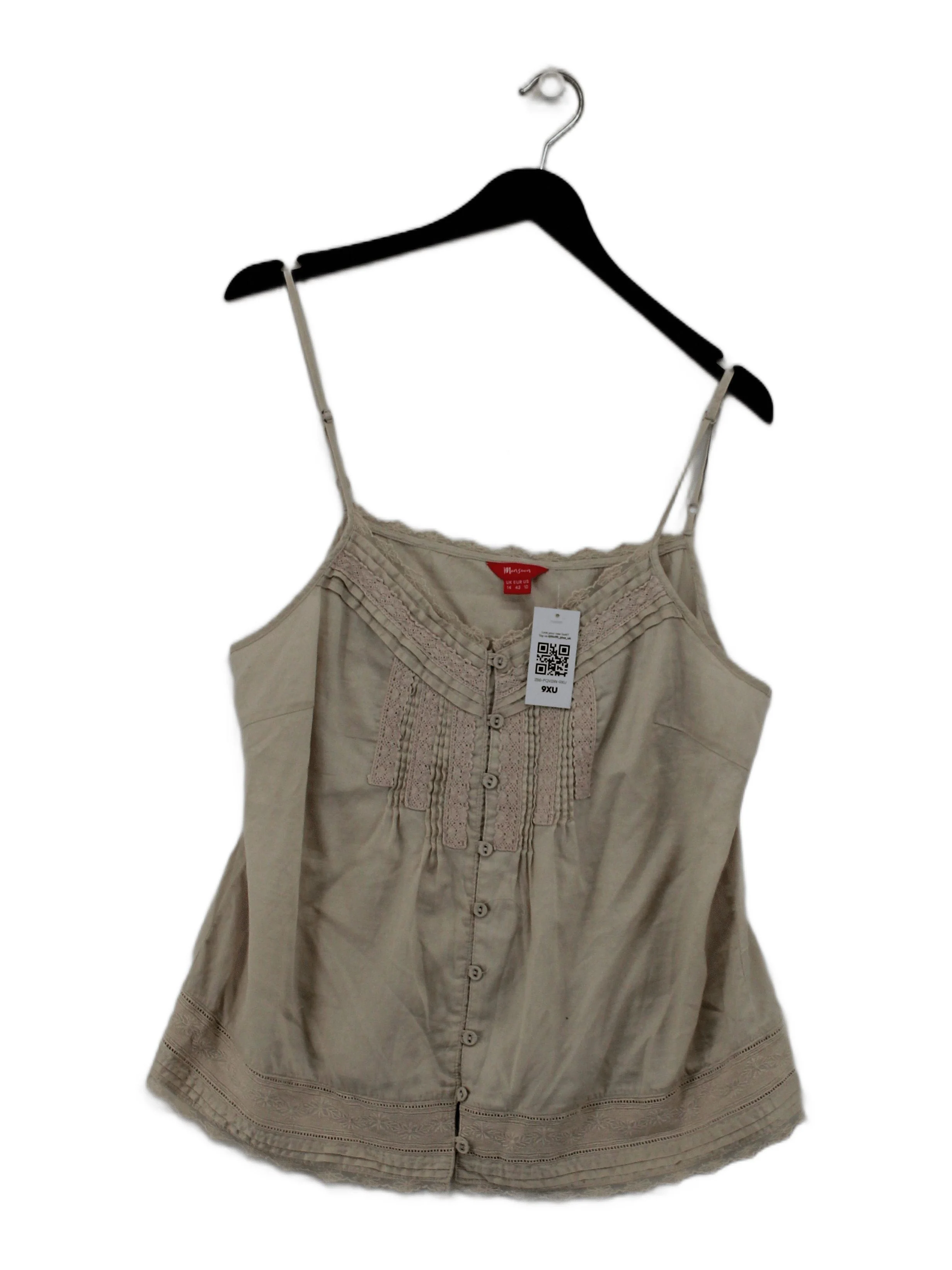 Monsoon Women's Top UK 14 Cream 100% Cotton Sleeveless Square Neck Basic