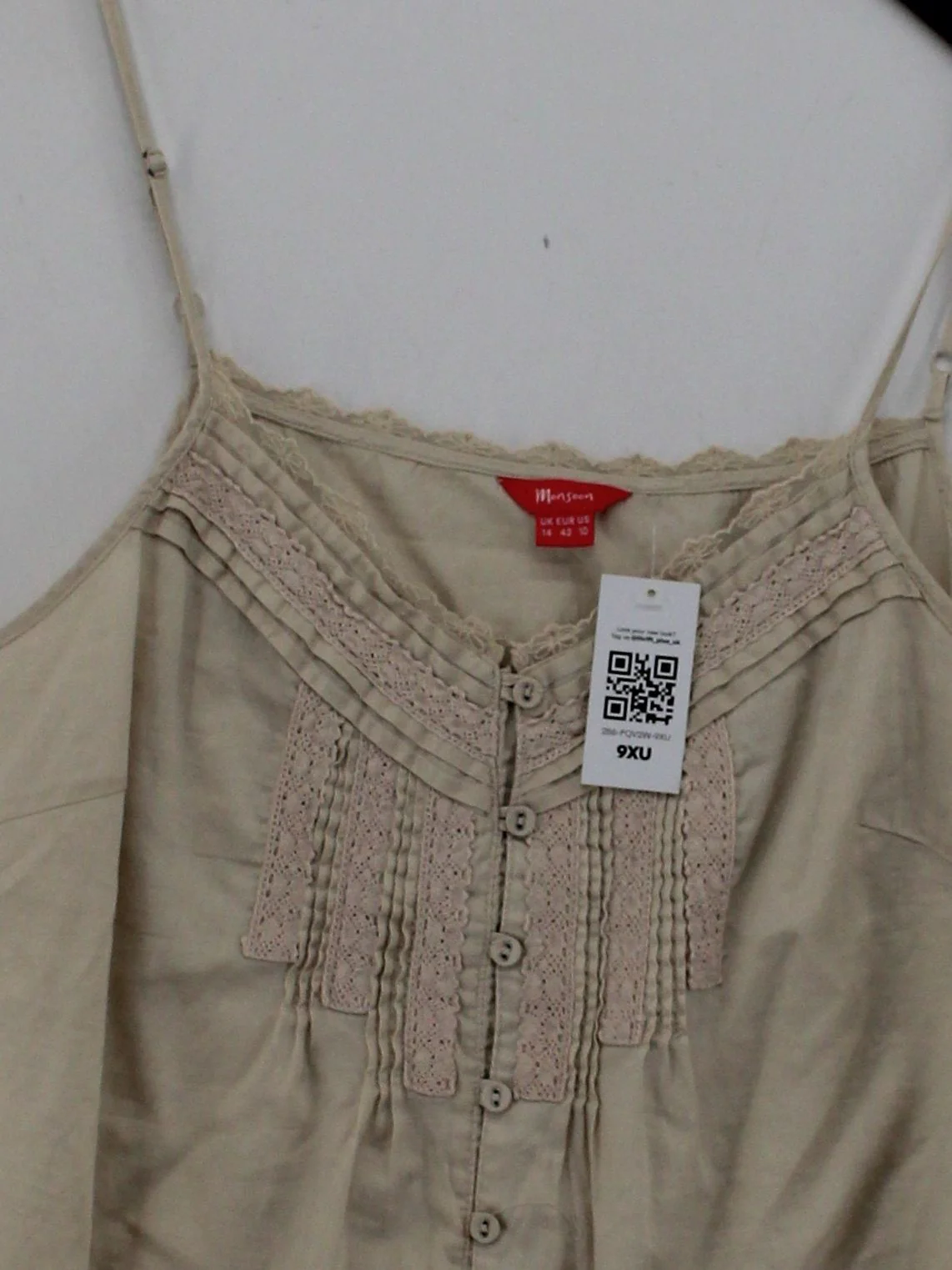 Monsoon Women's Top UK 14 Cream 100% Cotton Sleeveless Square Neck Basic - Image 3