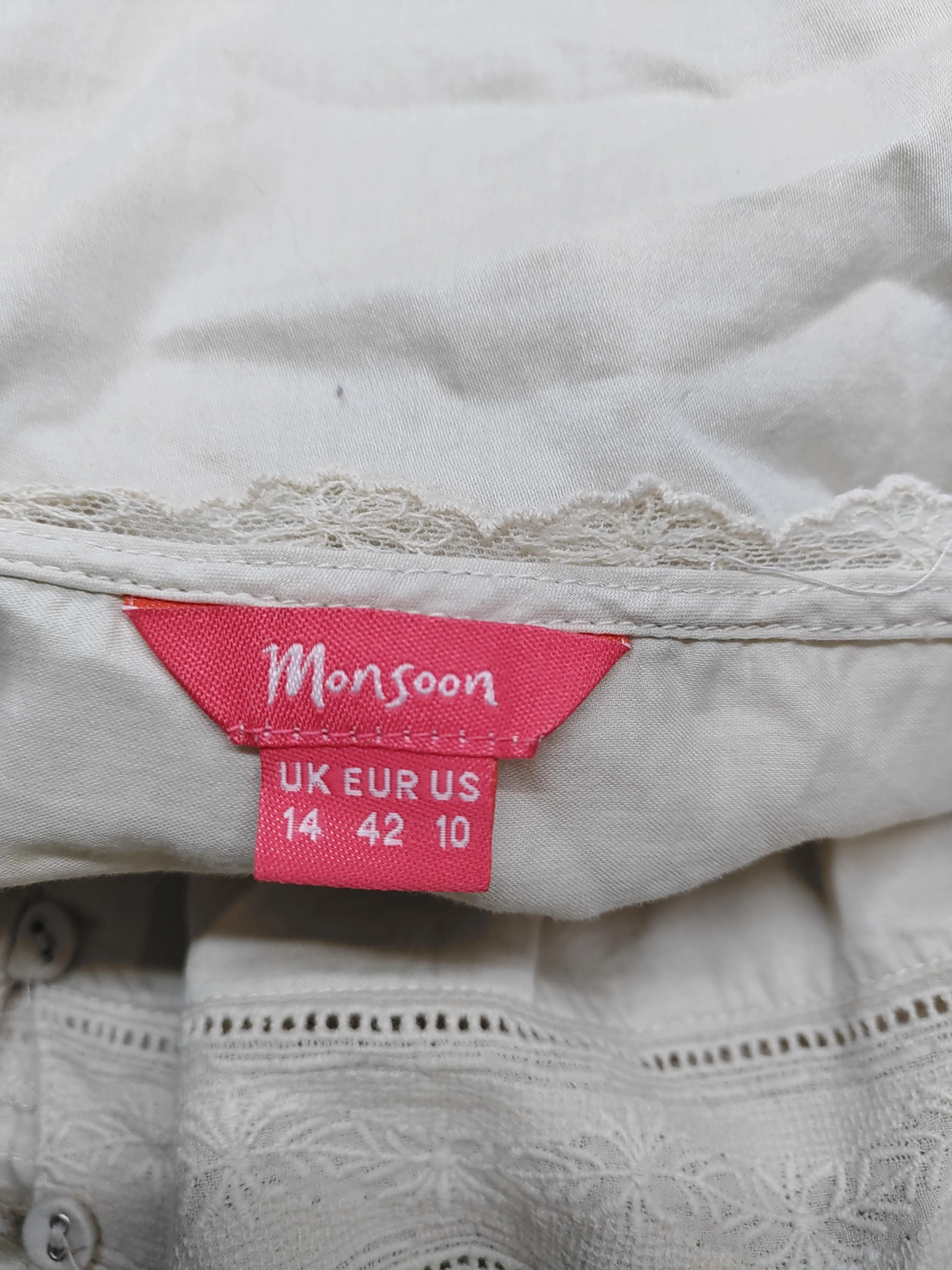 Monsoon Women's Top UK 14 Cream 100% Cotton Sleeveless Square Neck Basic - Image 5