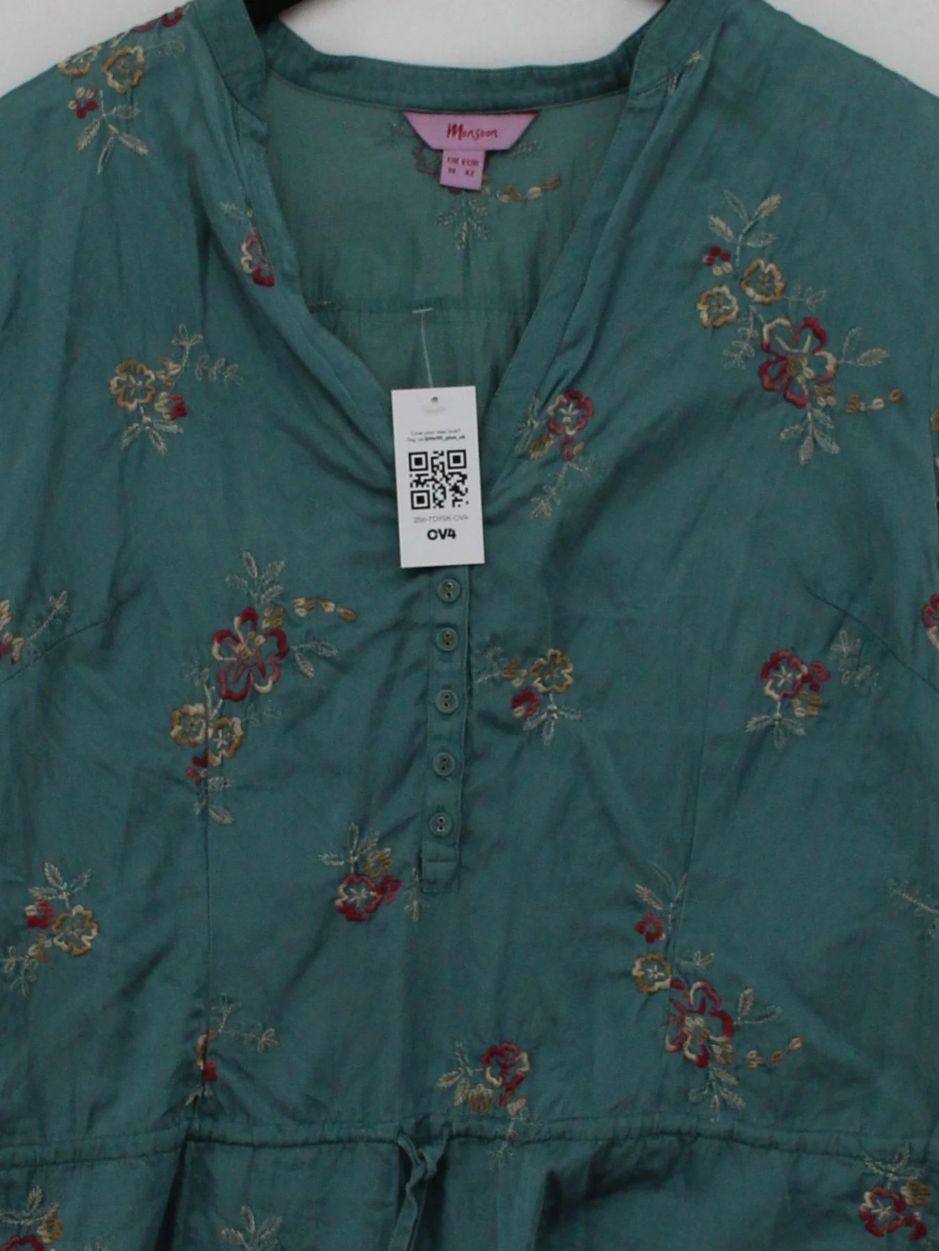 Monsoon Women's Top UK 14 Green Silk with Cotton Basic - Image 3