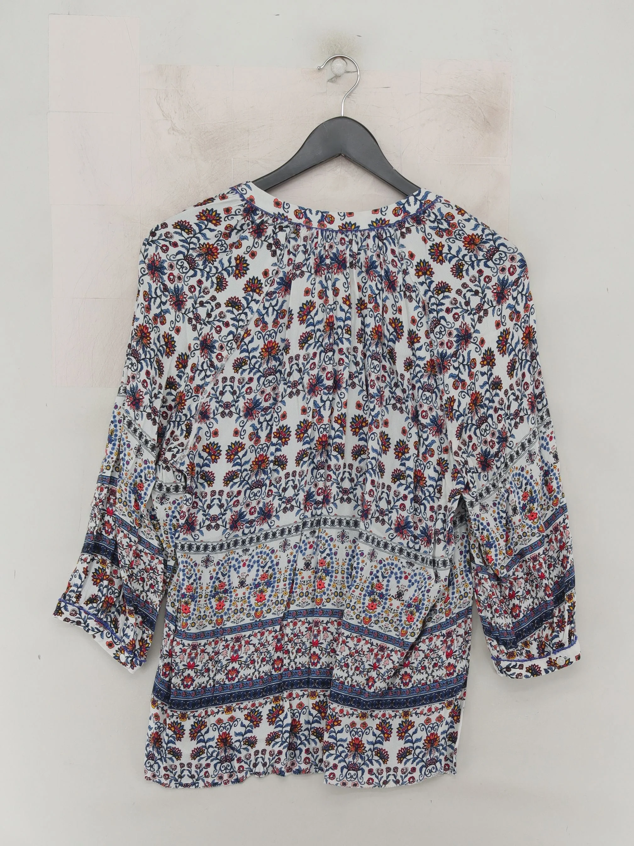 Monsoon Women's Top UK 14 Multi Floral 100% Viscose 3/4 Sleeve V-Neck Tunic - Image 2