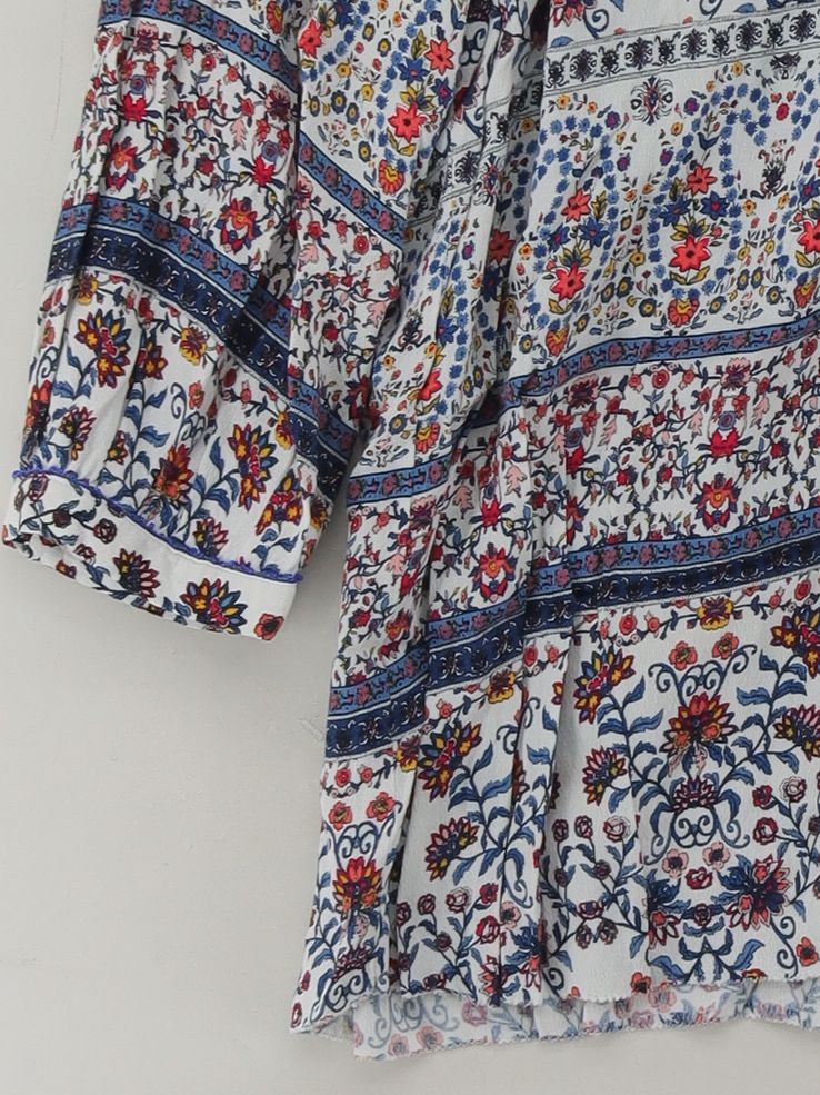 Monsoon Women's Top UK 14 Multi Floral 100% Viscose 3/4 Sleeve V-Neck Tunic - Image 4