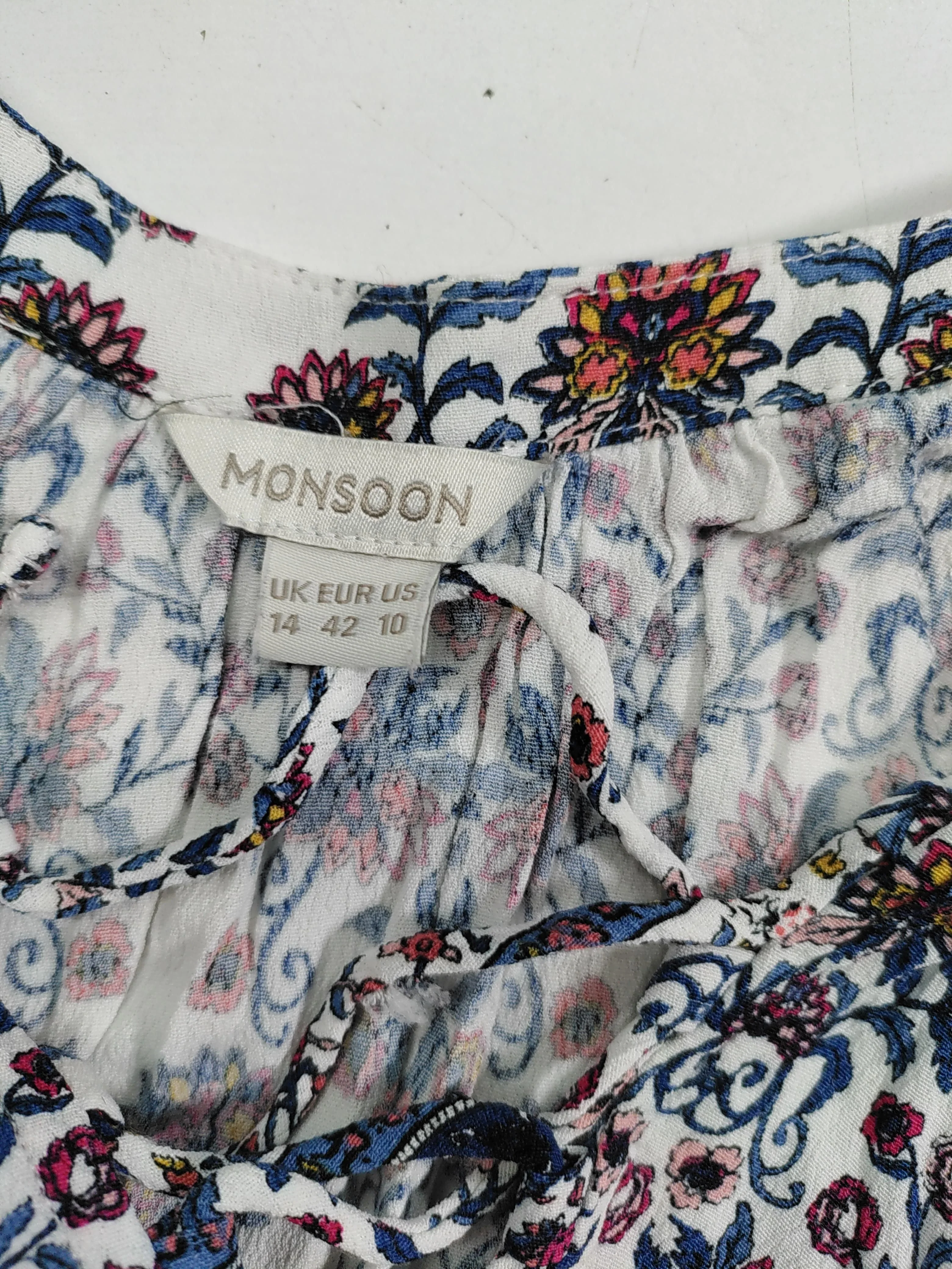 Monsoon Women's Top UK 14 Multi Floral 100% Viscose 3/4 Sleeve V-Neck Tunic - Image 5