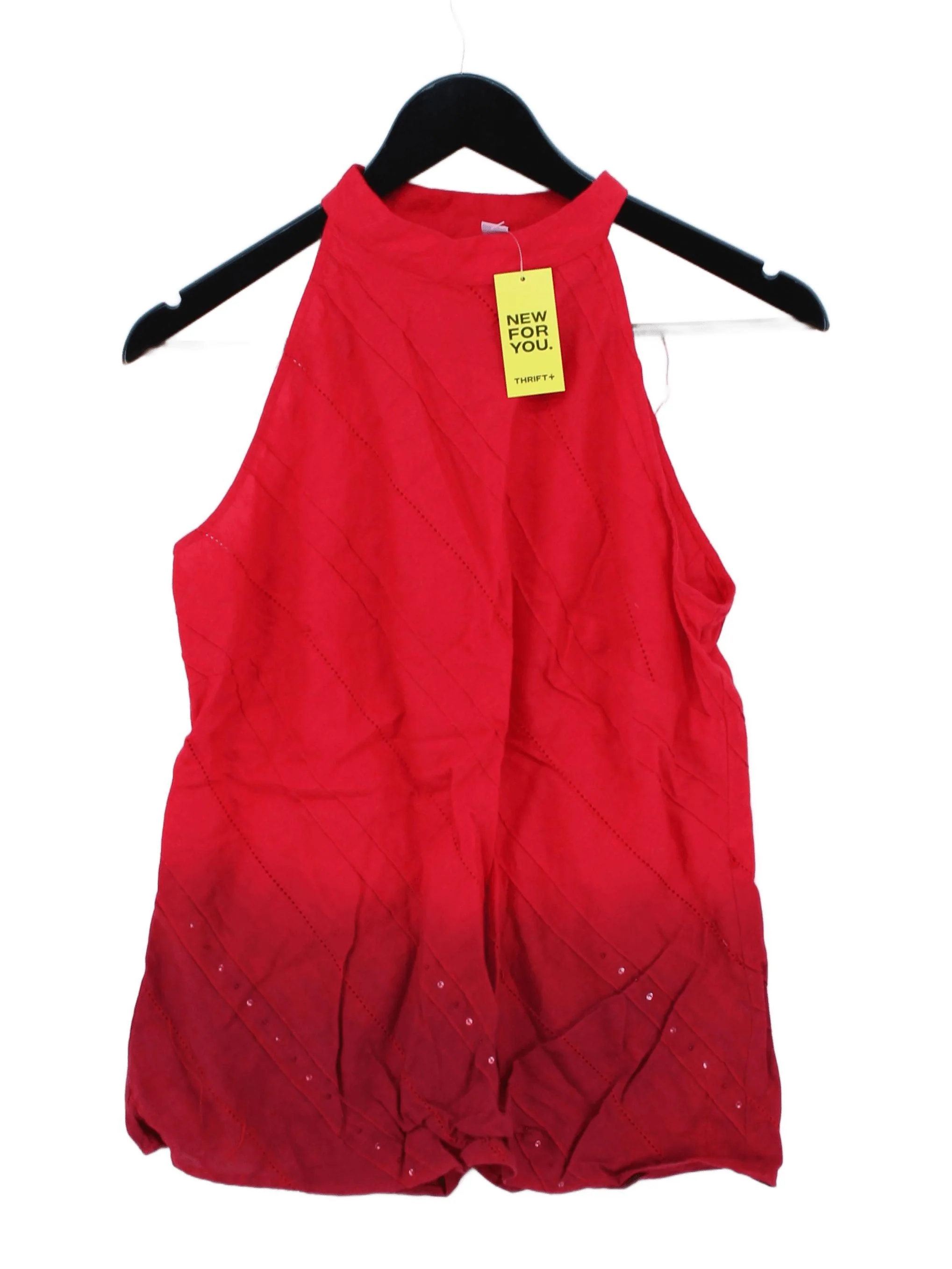 Monsoon Women's Top UK 14 Red Linen with Cotton Sleeveless High Neck Basic
