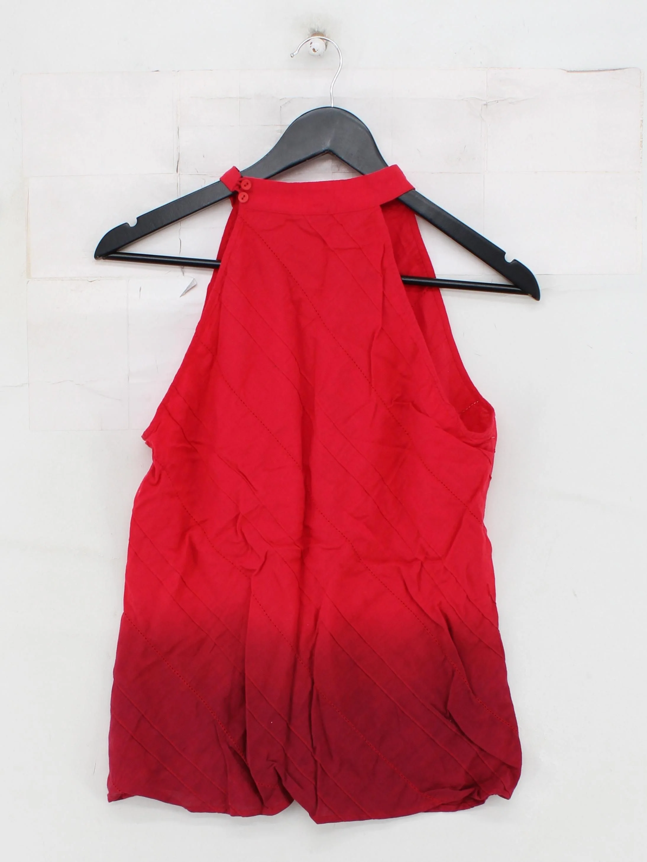 Monsoon Women's Top UK 14 Red Linen with Cotton Sleeveless High Neck Basic - Image 2