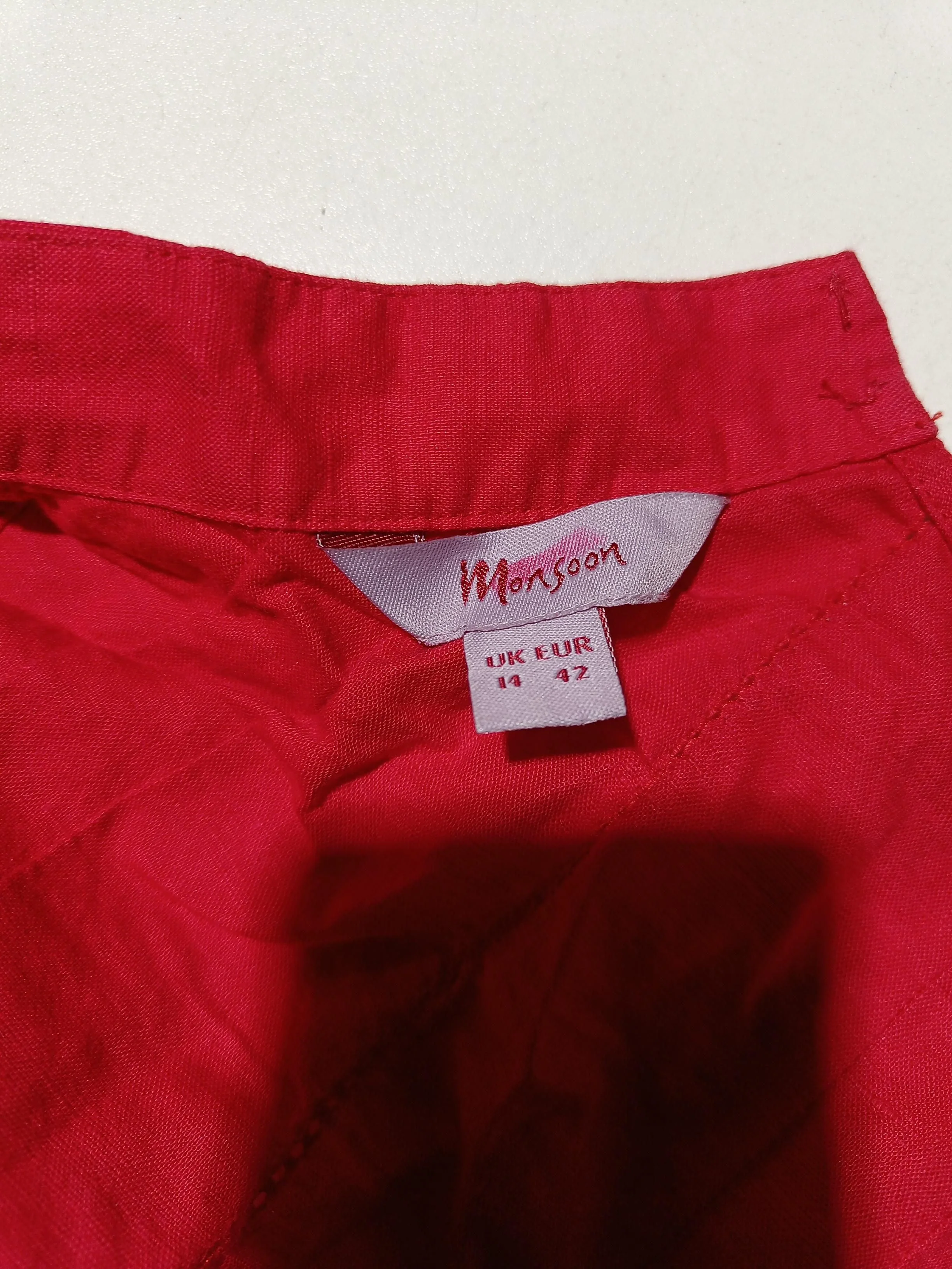 Monsoon Women's Top UK 14 Red Linen with Cotton Sleeveless High Neck Basic - Image 5
