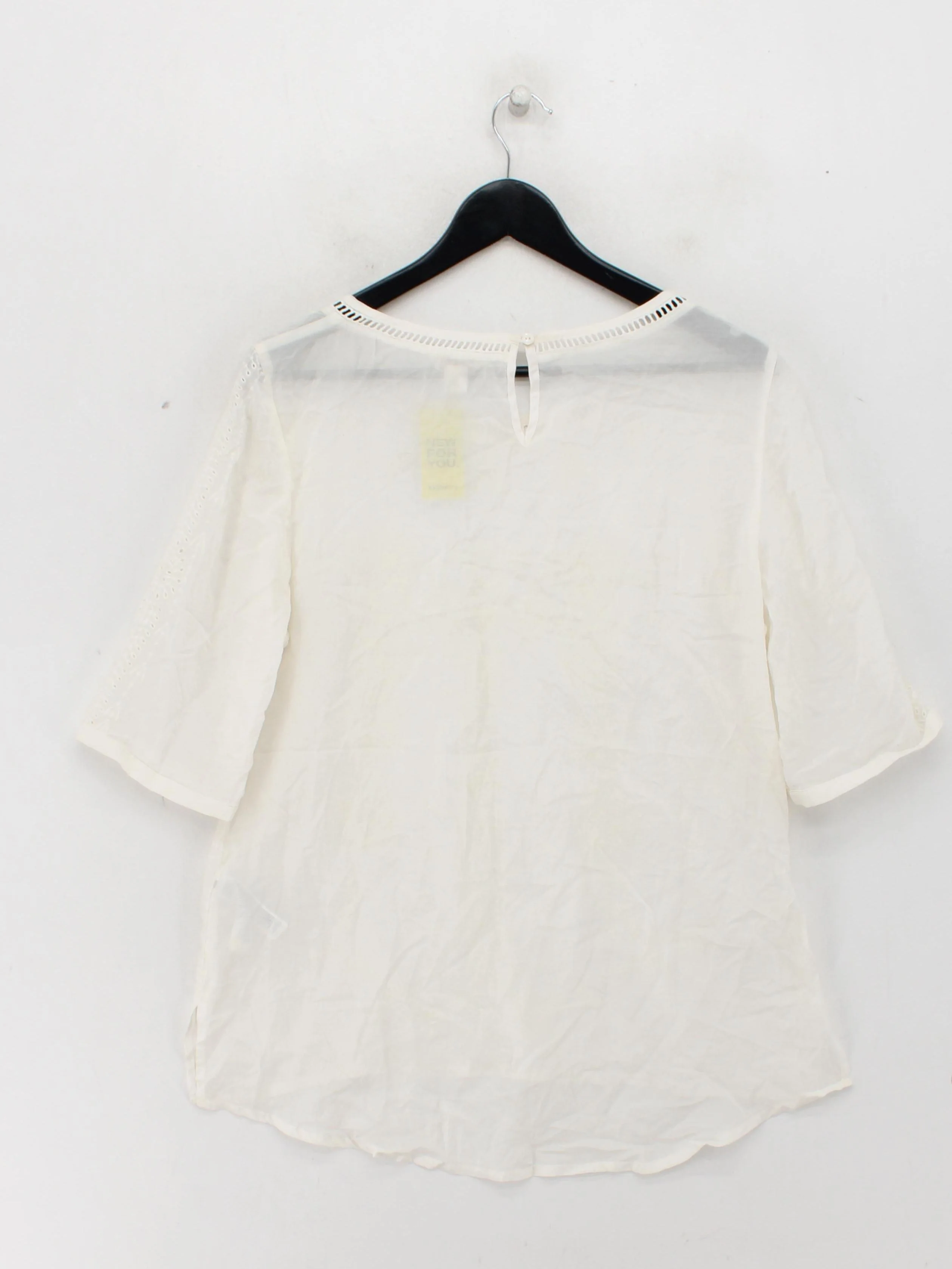 Monsoon Women's Top UK 14 White Viscose with Cotton 3/4 Sleeve Round Neck Basic - Image 2