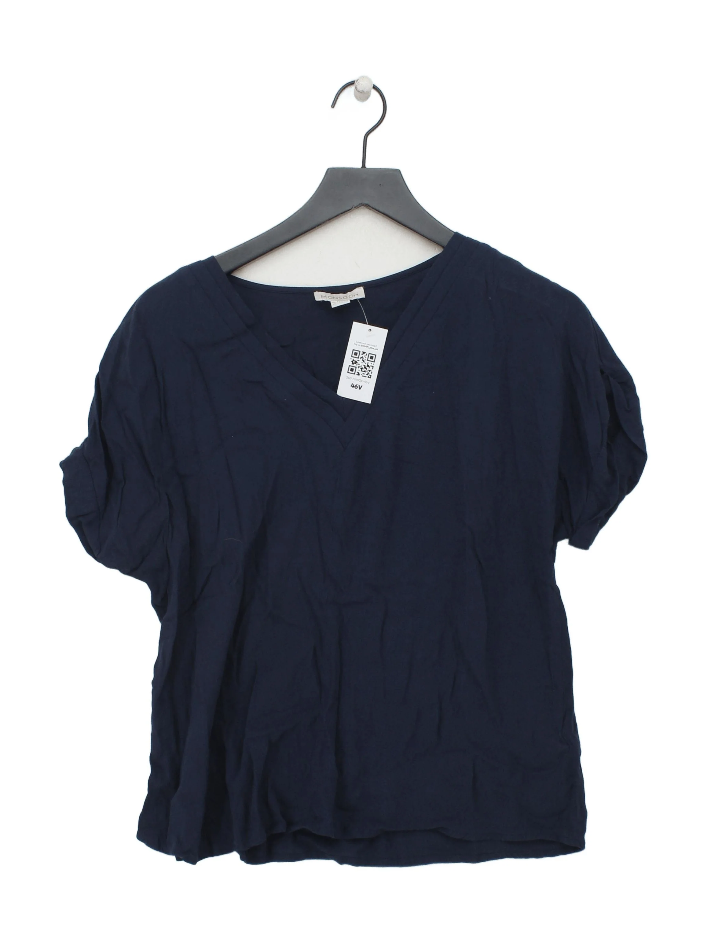 Monsoon Women's Top UK 16 Blue 100% Viscose Short Sleeve V-Neck Basic