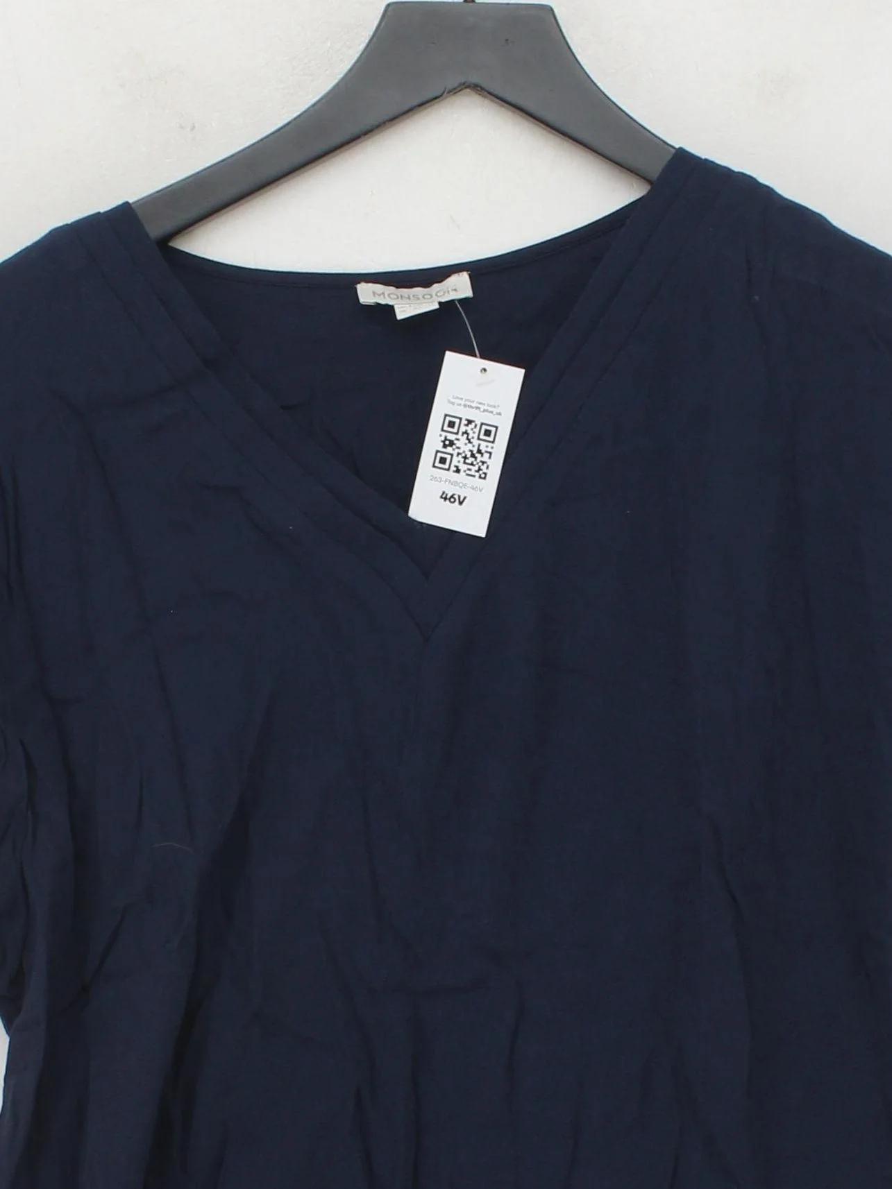 Monsoon Women's Top UK 16 Blue 100% Viscose Short Sleeve V-Neck Basic - Image 3