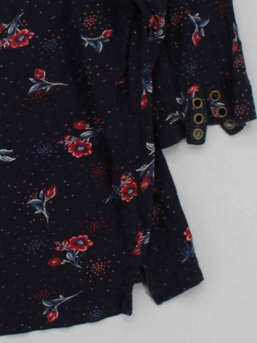 Monsoon Women's Top UK 16 Blue Floral 100% Cotton 3/4 Sleeve Round Neck Basic - Image 4