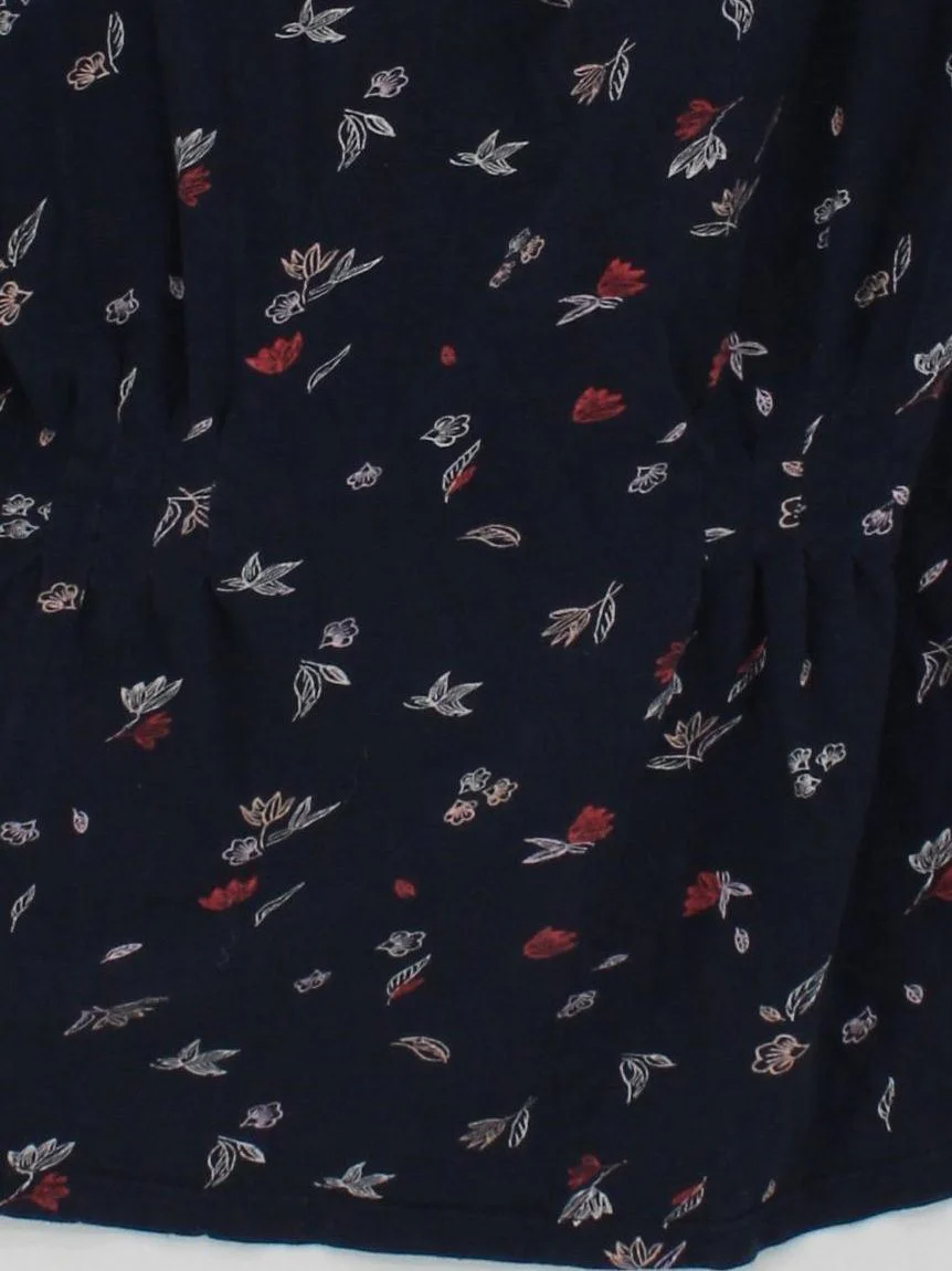 Monsoon Women's Top UK 16 Blue Floral 100% Cotton Short Sleeve V-Neck Basic - Image 4