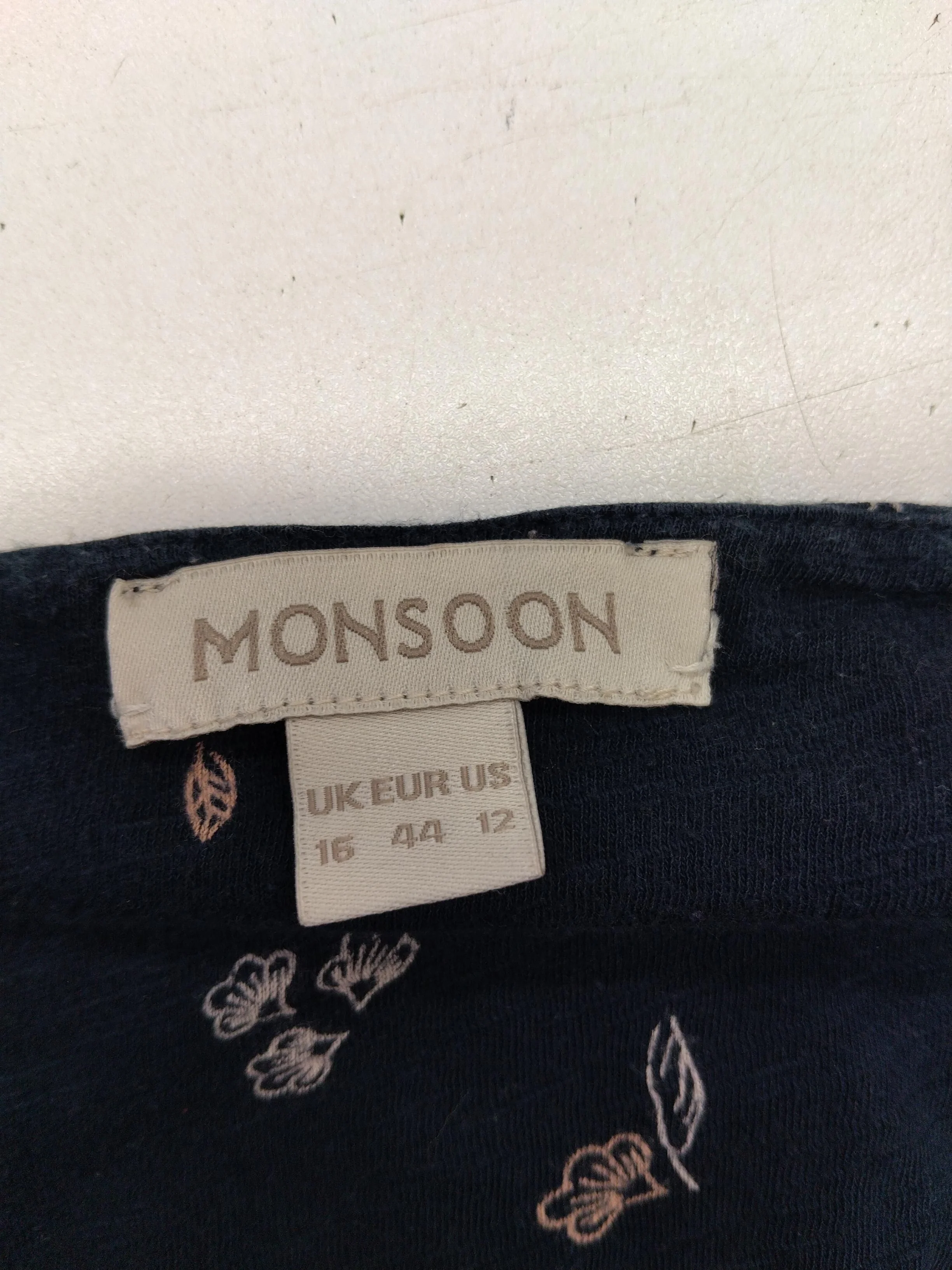 Monsoon Women's Top UK 16 Blue Floral 100% Cotton Short Sleeve V-Neck Basic - Image 5