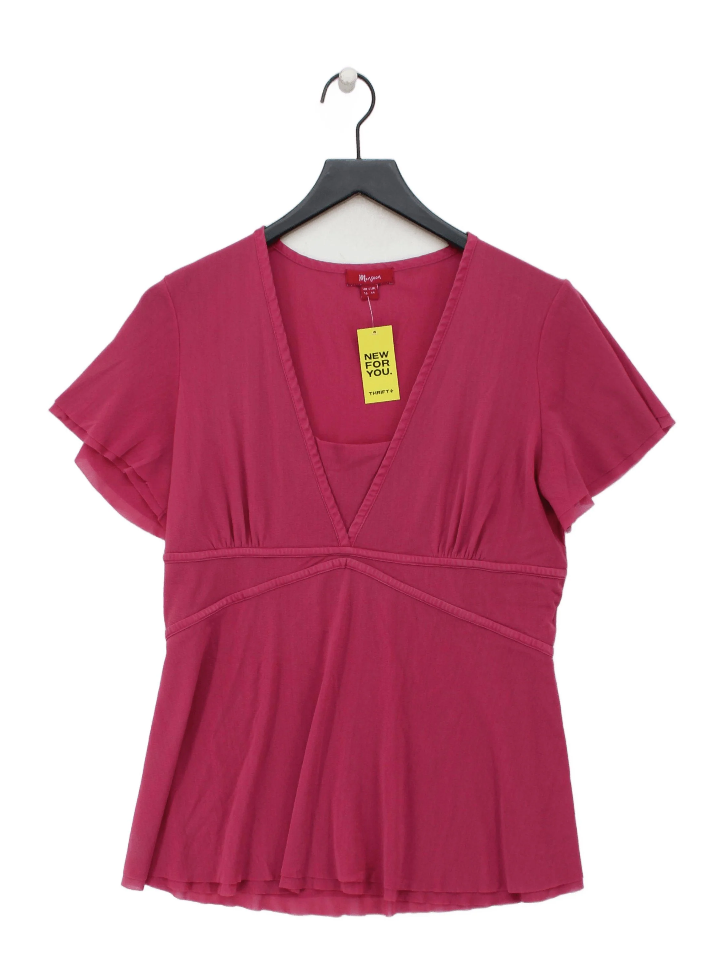 Monsoon Women's Top UK 16 Pink 100% Other Short Sleeve V-Neck Basic