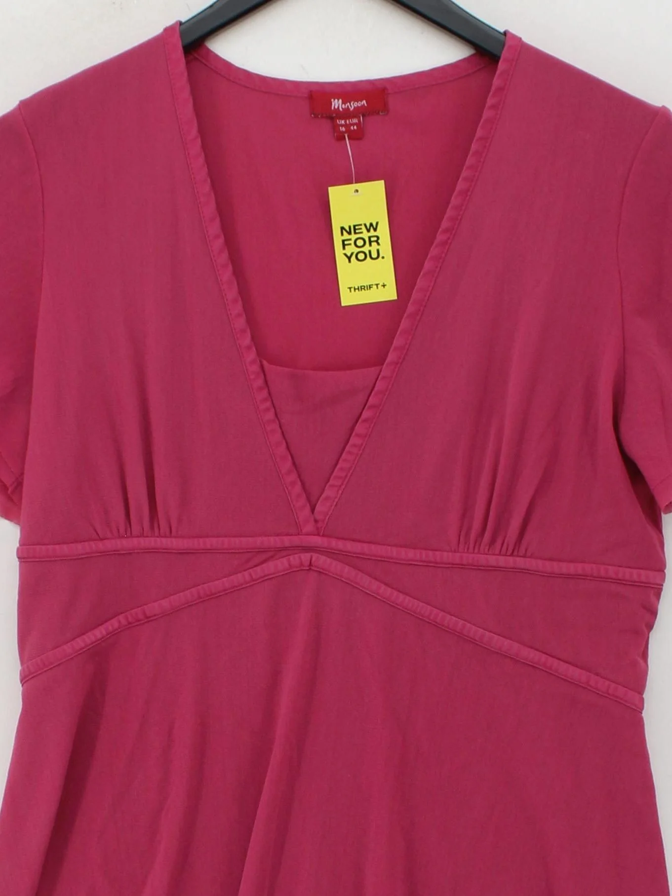 Monsoon Women's Top UK 16 Pink 100% Other Short Sleeve V-Neck Basic - Image 3