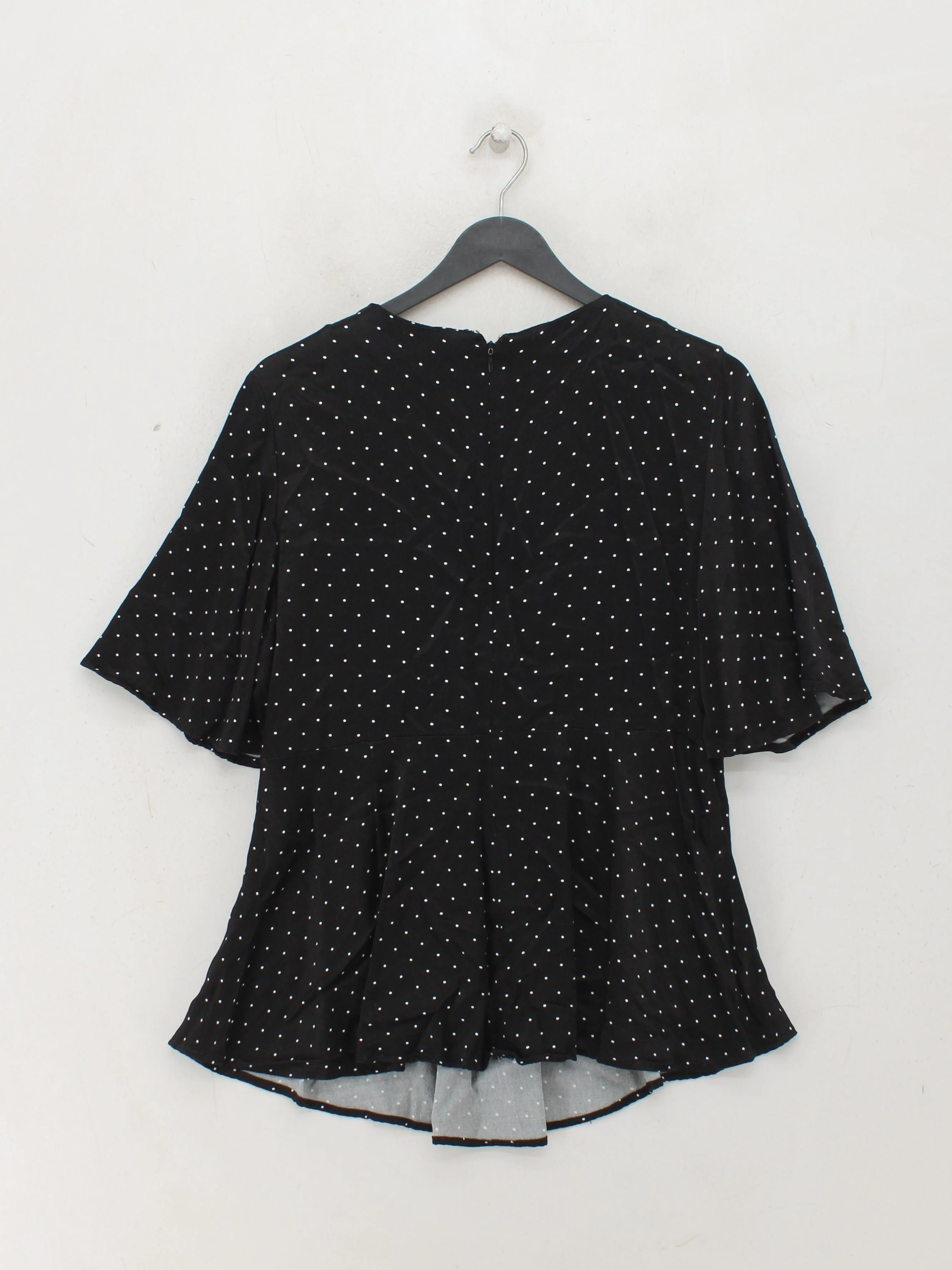 Monsoon Women's Top XL Black Polkadot 100% Viscose Short Sleeve V-Neck Basic - Image 2
