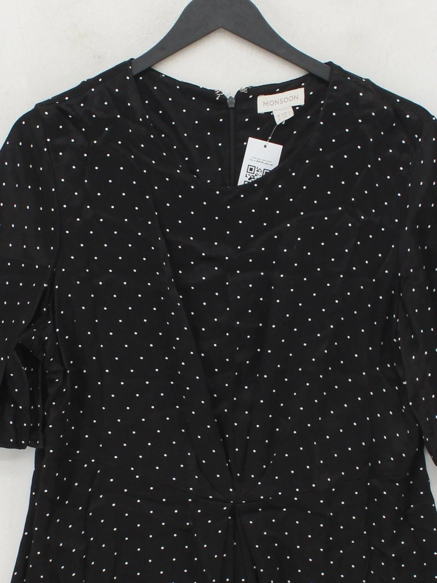 Monsoon Women's Top XL Black Polkadot 100% Viscose Short Sleeve V-Neck Basic - Image 3
