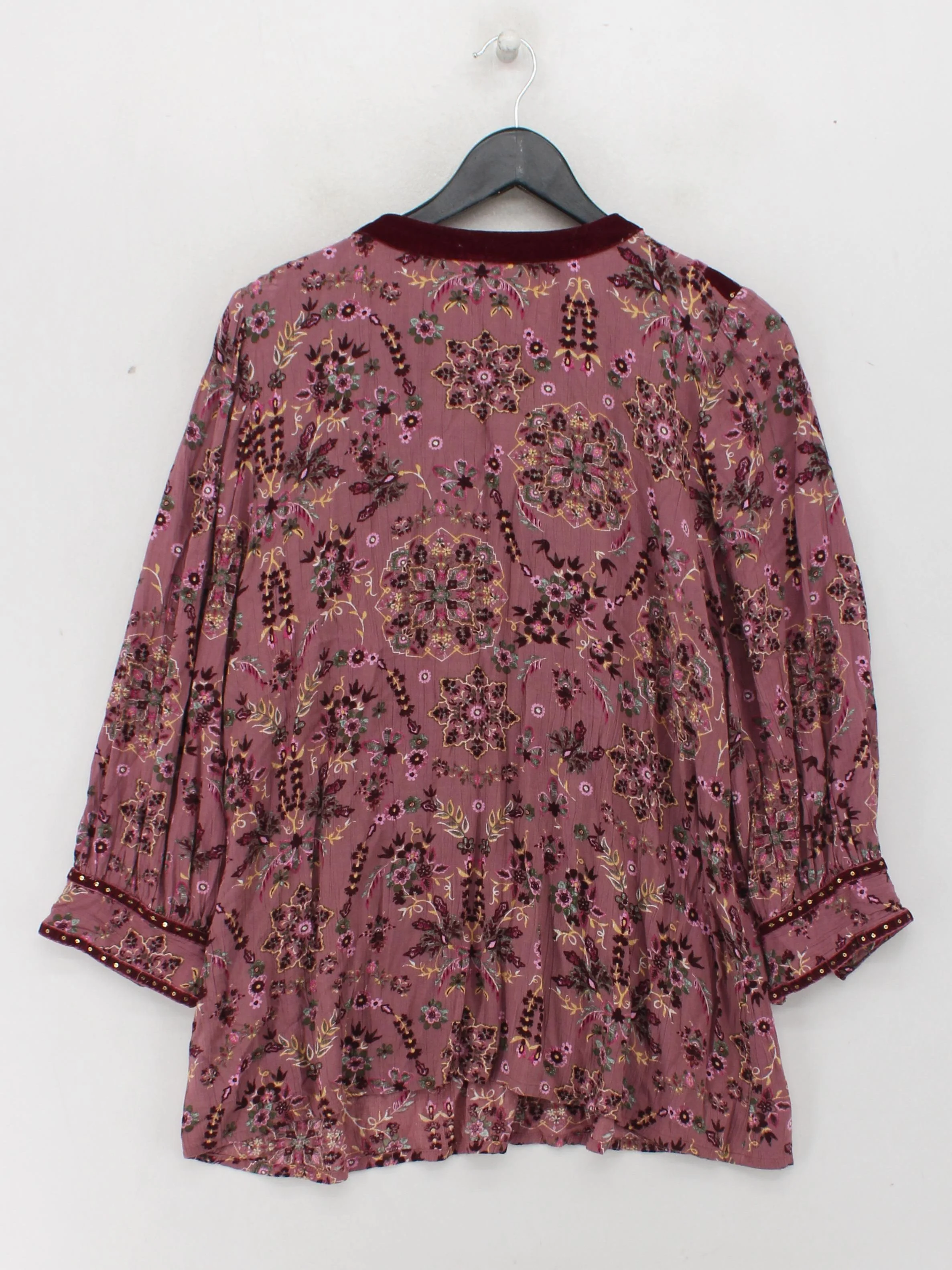 Monsoon Women's Top XL Red Floral 100% Viscose 3/4 Sleeve V-Neck Basic - Image 2
