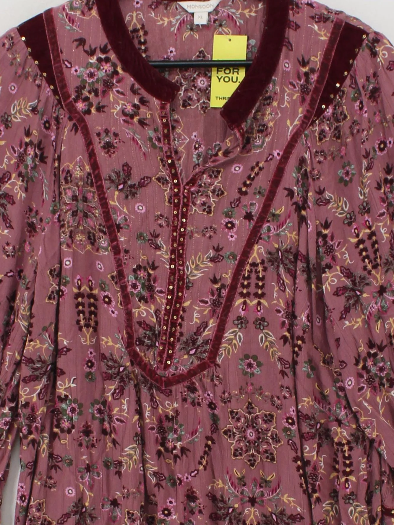 Monsoon Women's Top XL Red Floral 100% Viscose 3/4 Sleeve V-Neck Basic - Image 3