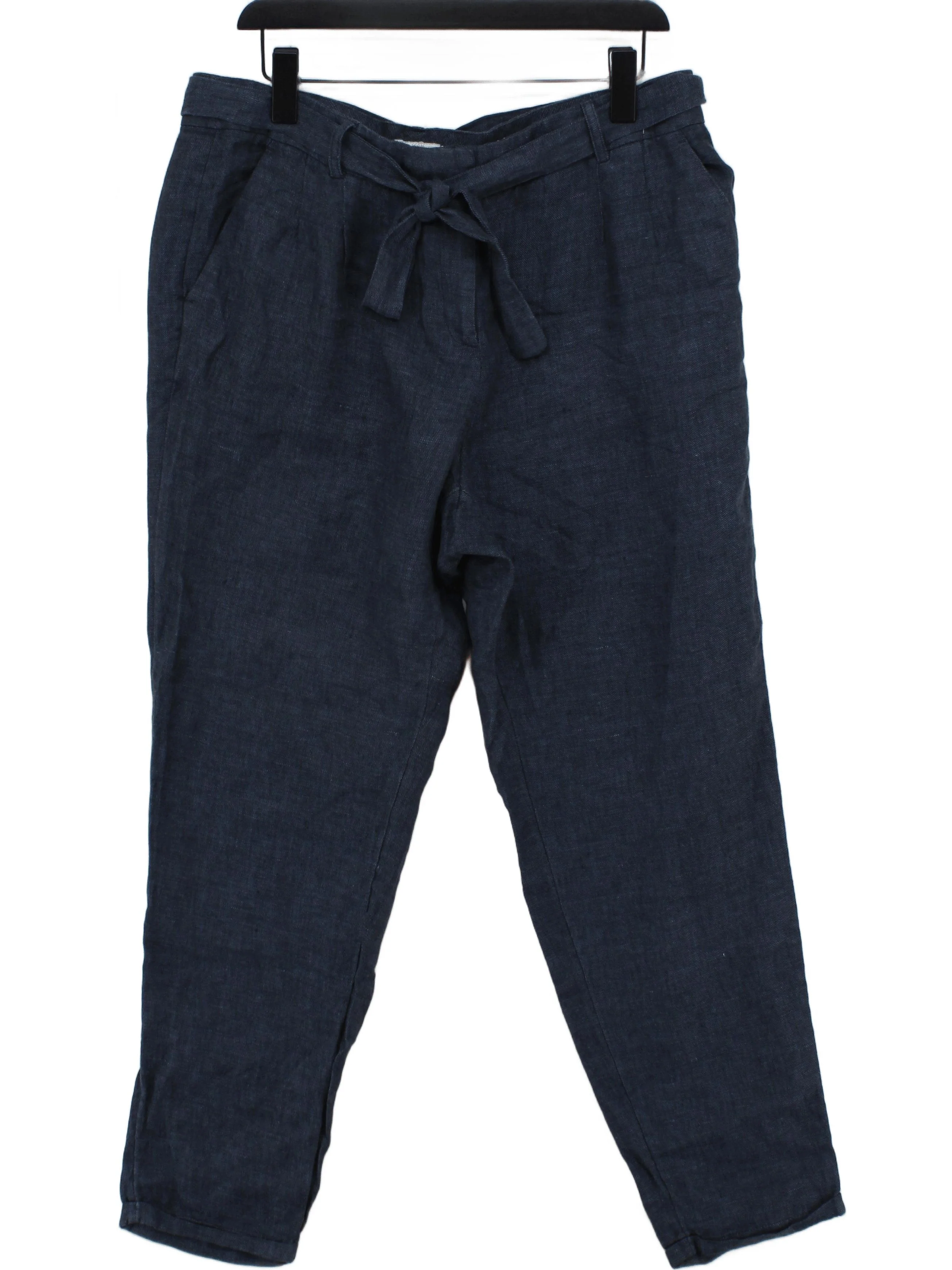 Monsoon Women's Trousers L Blue 100% Linen Tapered Chino