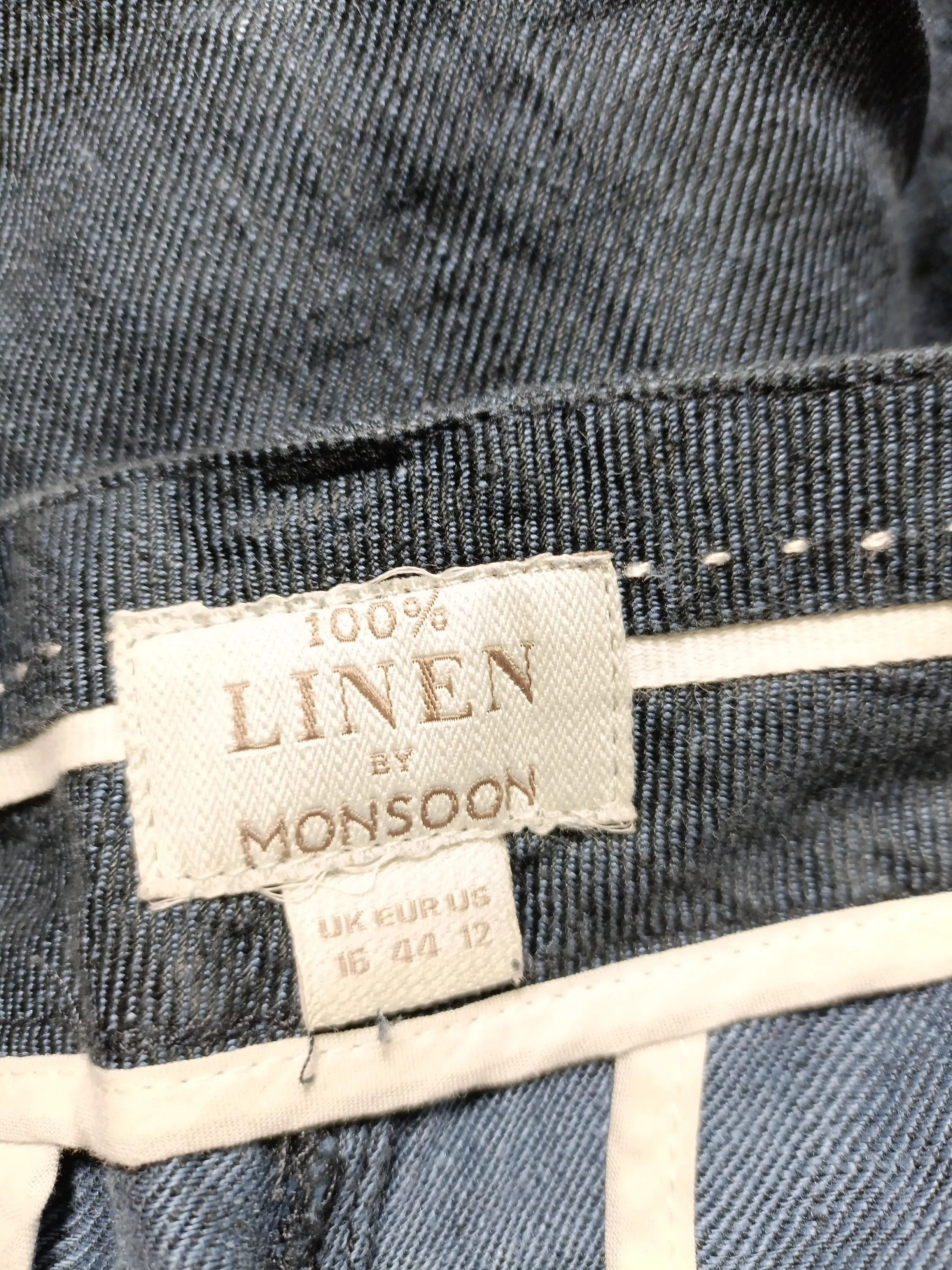 Monsoon Women's Trousers L Blue 100% Linen Tapered Chino - Image 6