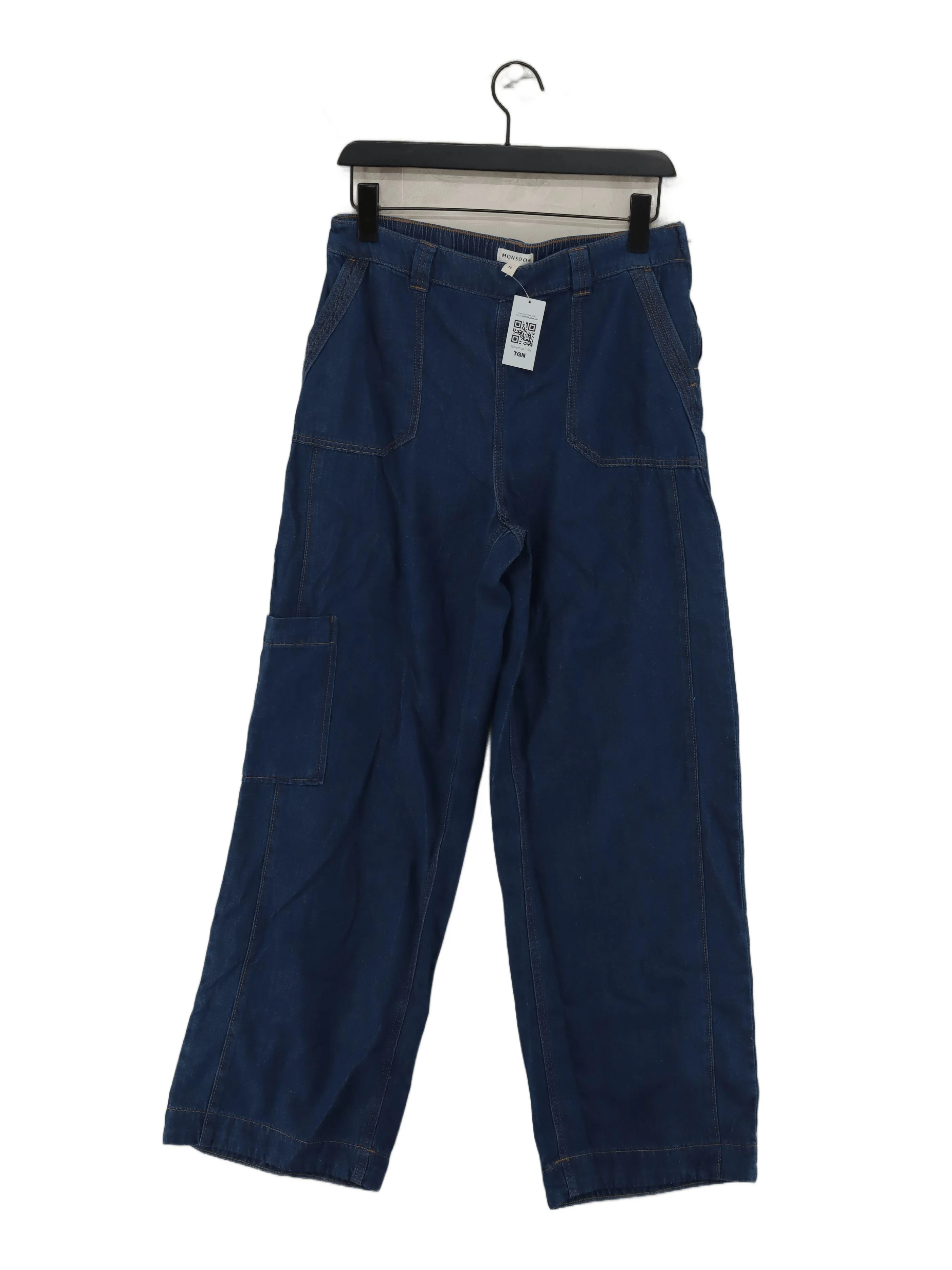 Monsoon Women's Trousers M Blue Cotton with Lyocell Modal Wide-Leg Cargo