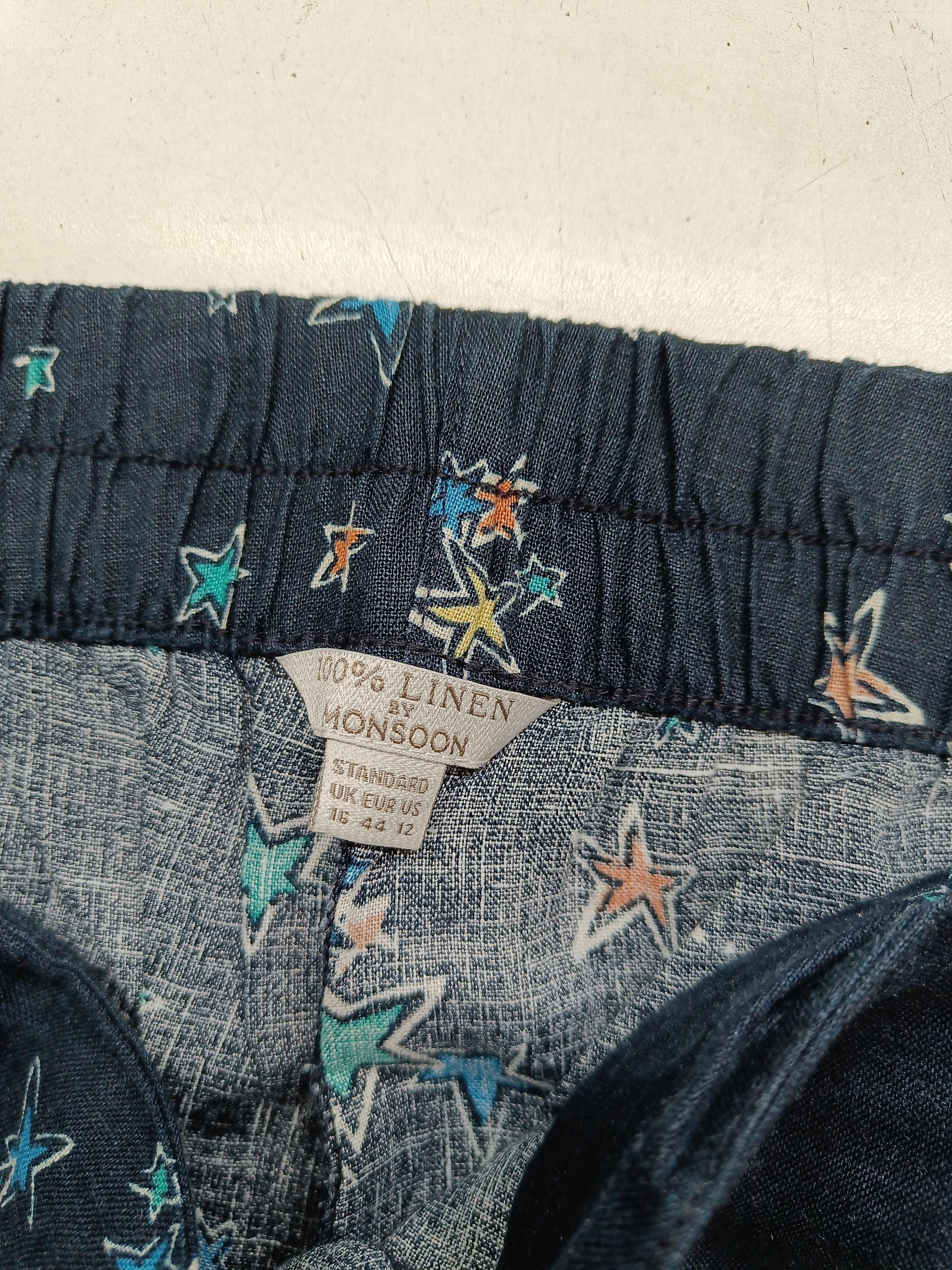 Monsoon Women's Trousers UK 16 Blue Animal Print 100% Linen Straight Capri - Image 5