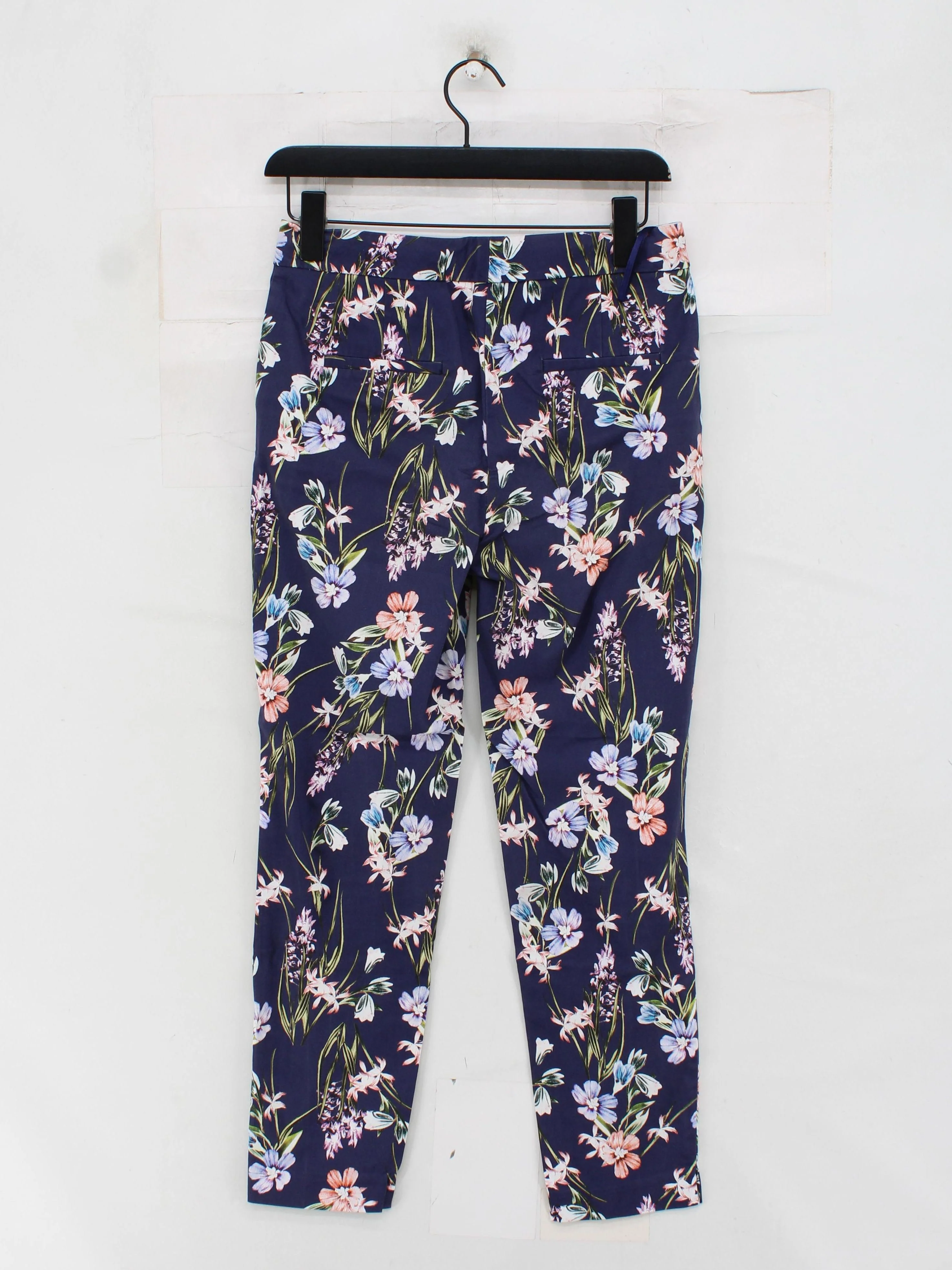 Monsoon Women's Trousers UK 8 Blue Floral Cotton with Elastane Tapered Cropped - Image 2